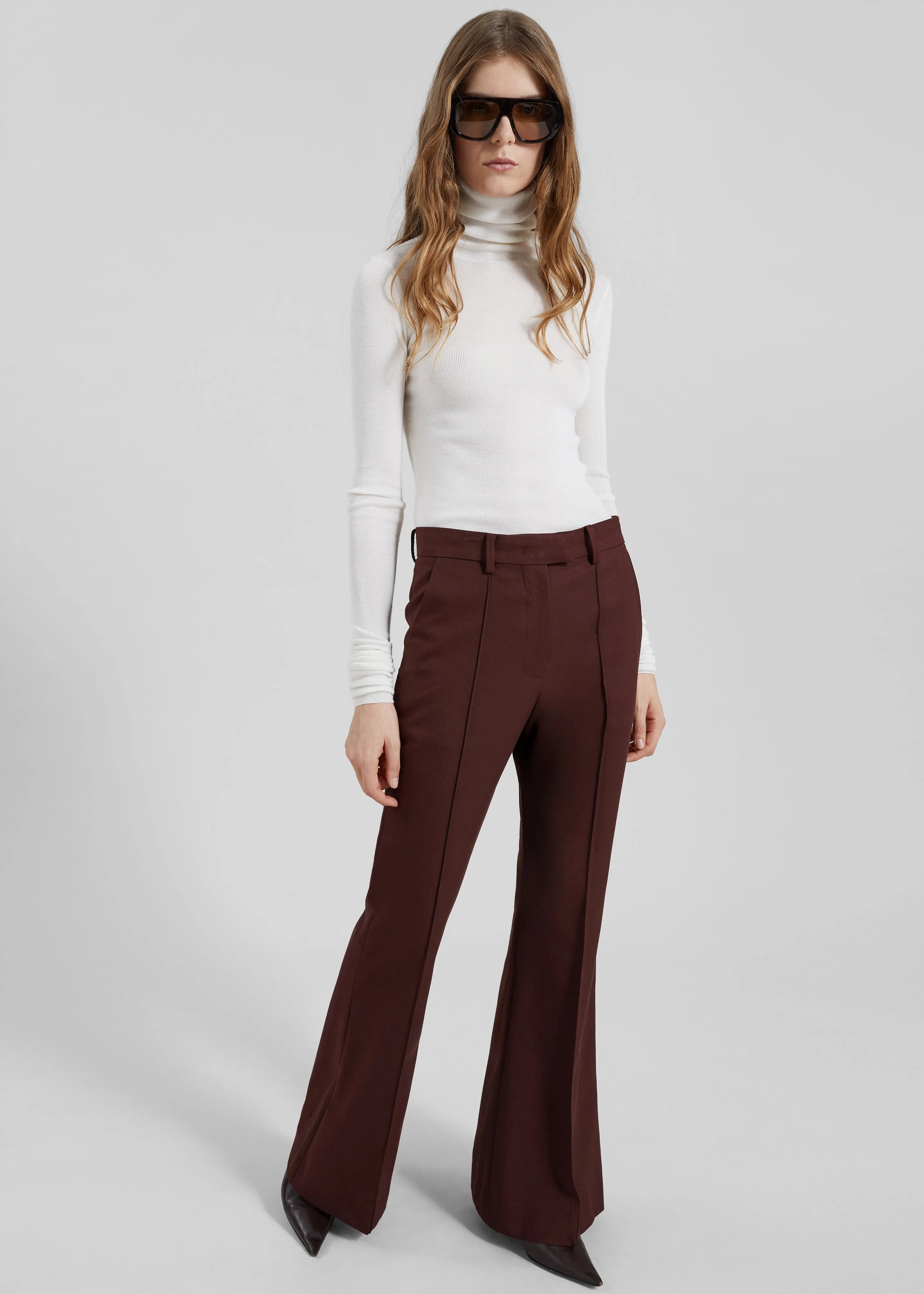 Kvale Pintuck Flared Trousers - Burgundy sold by Frankie Shop