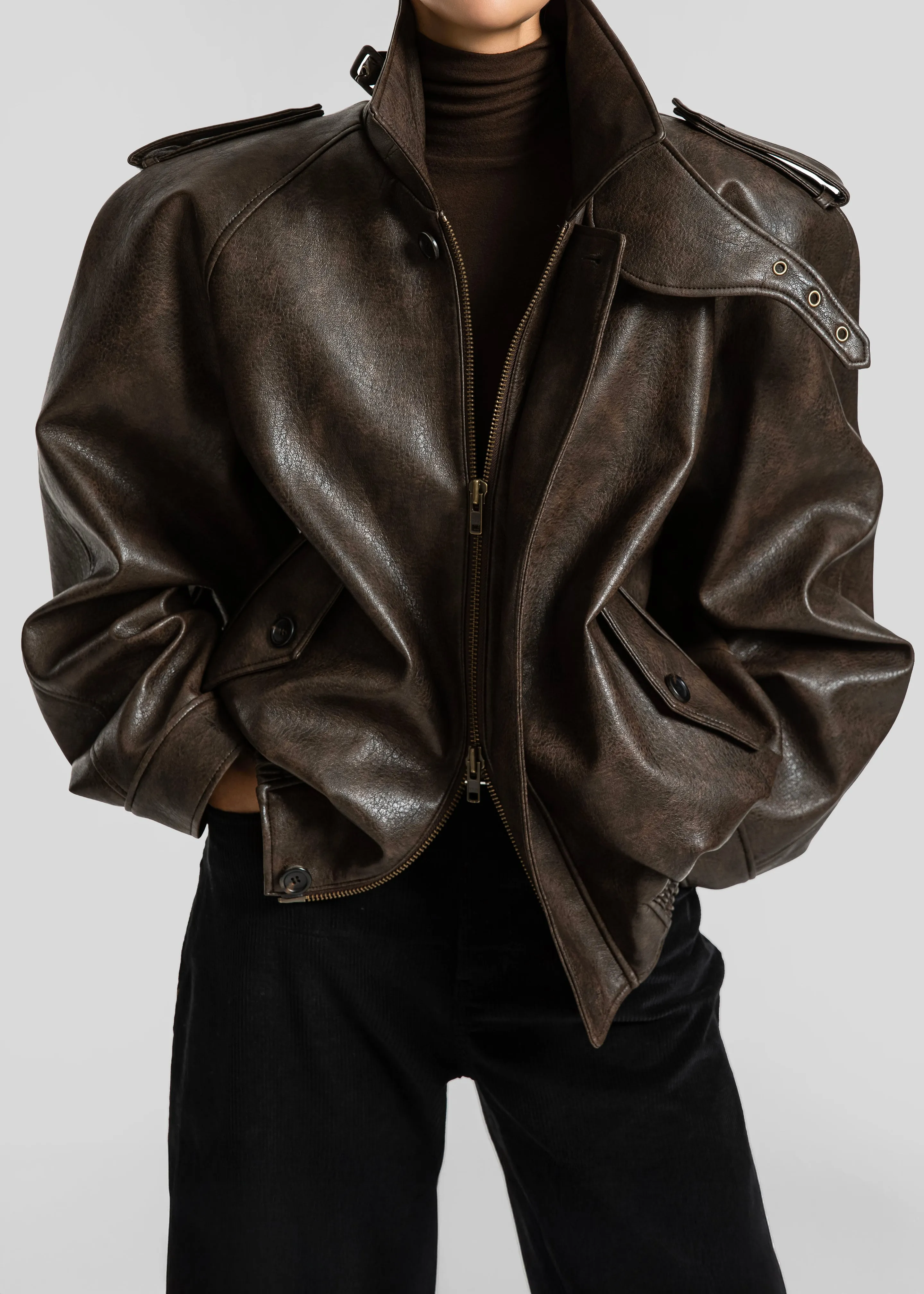 Nyland Faux Leather Padded Jacket - Brown sold by Frankie Shop