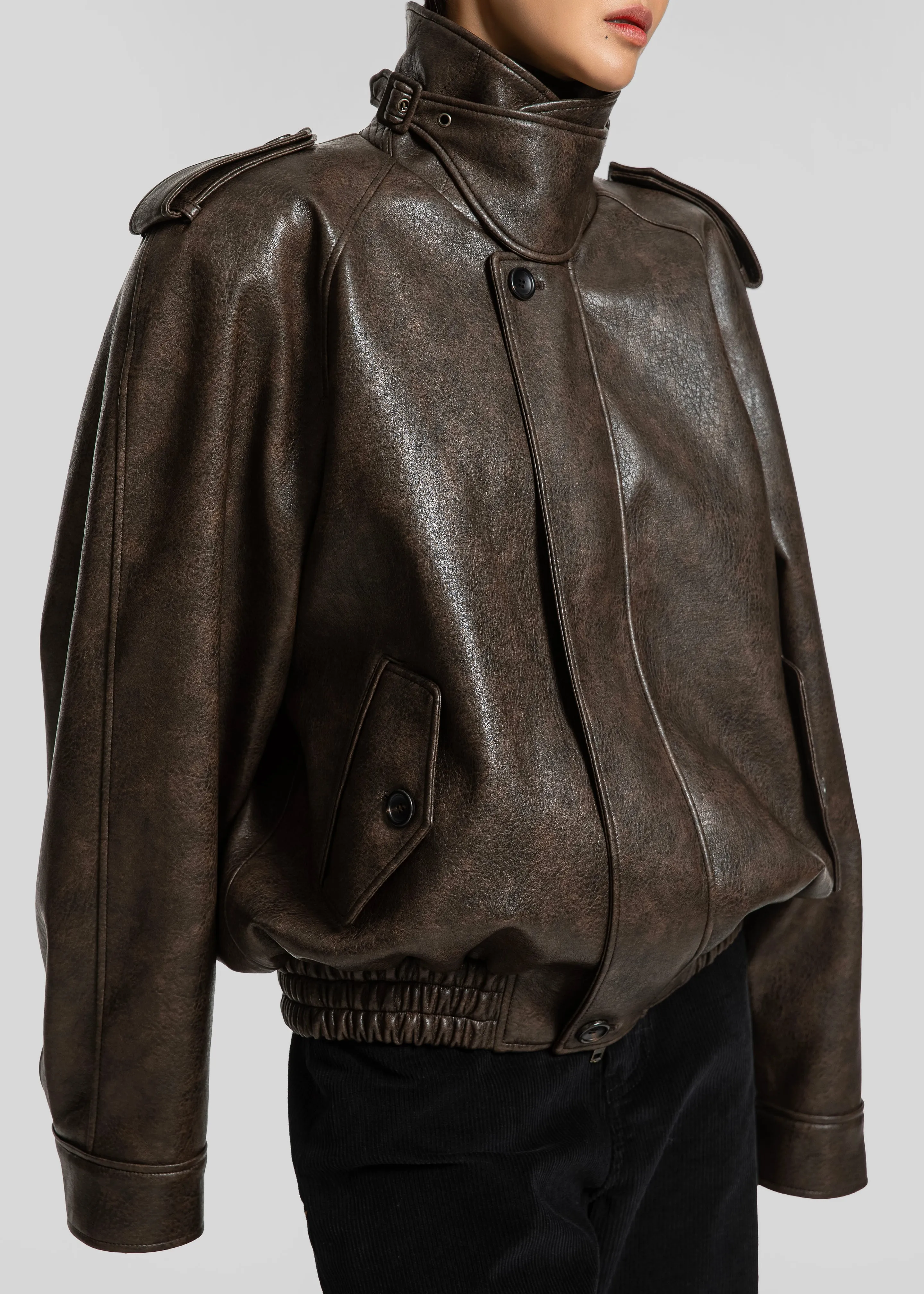 Nyland Faux Leather Padded Jacket - Brown sold by Frankie Shop product image thumbnail 5