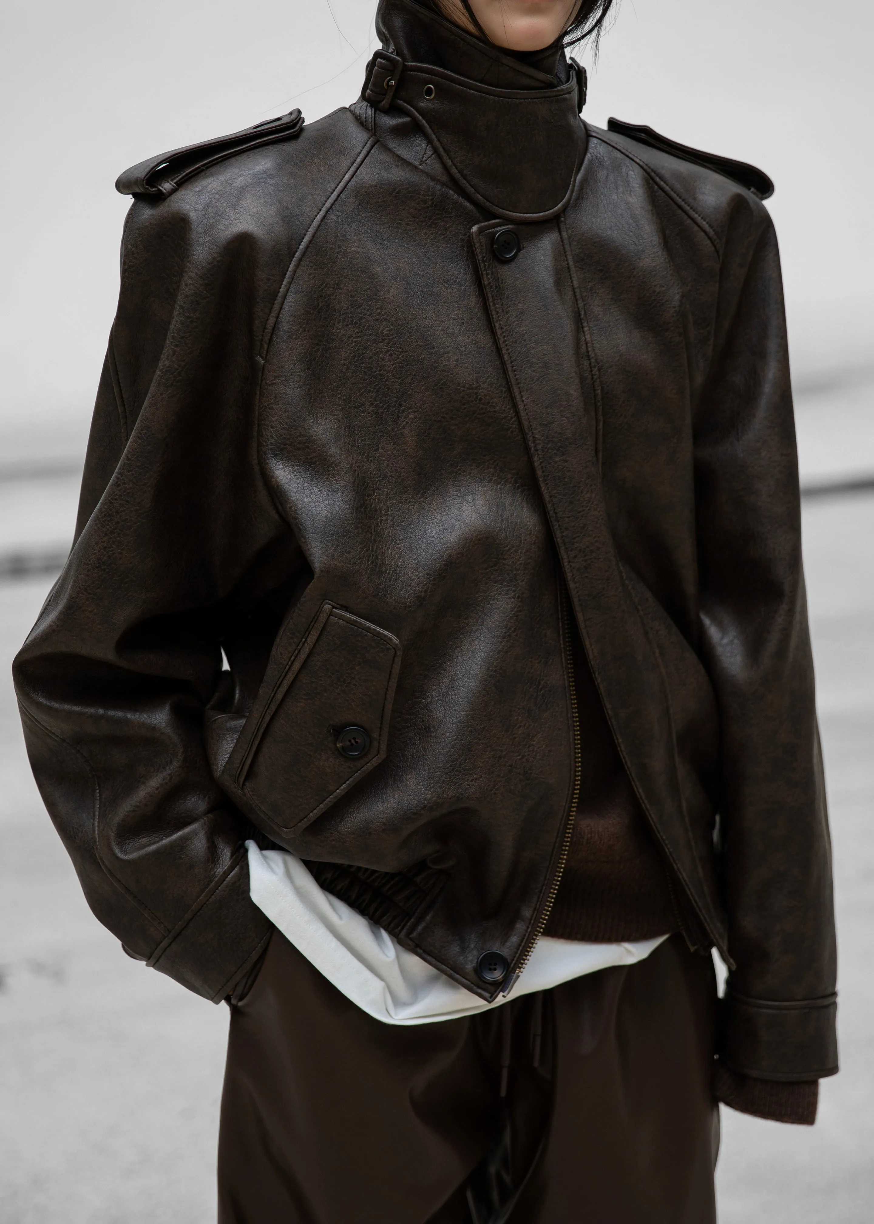 Nyland Faux Leather Padded Jacket - Brown sold by Frankie Shop product image thumbnail 3