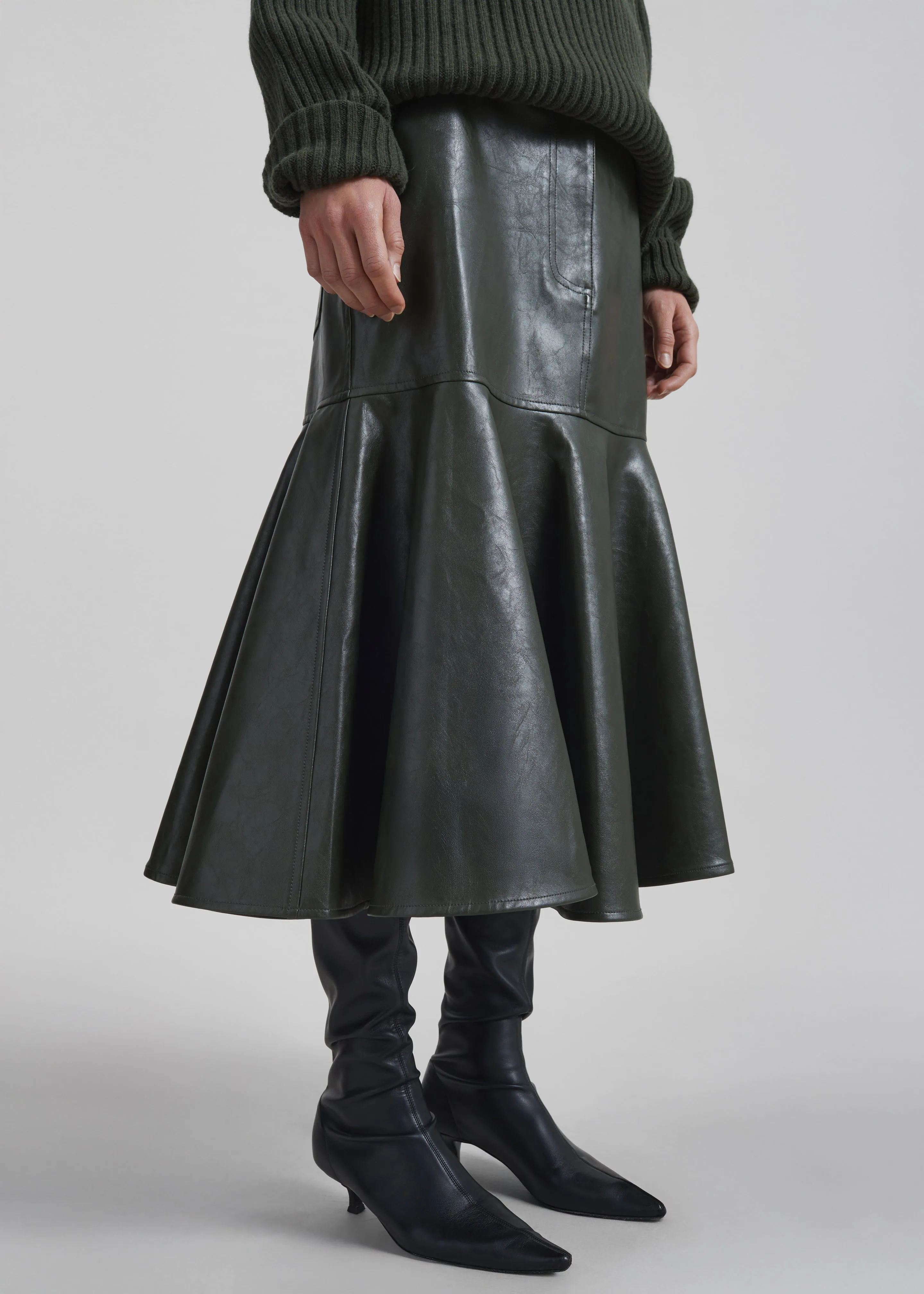 Arvika Faux Leather Mermaid Skirt - Dark Olive sold by Frankie Shop product image thumbnail 4