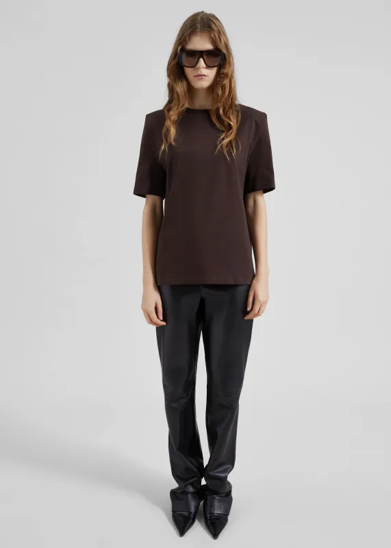 Carrington Padded Shoulder Tee - Brown made by Frankie Shop