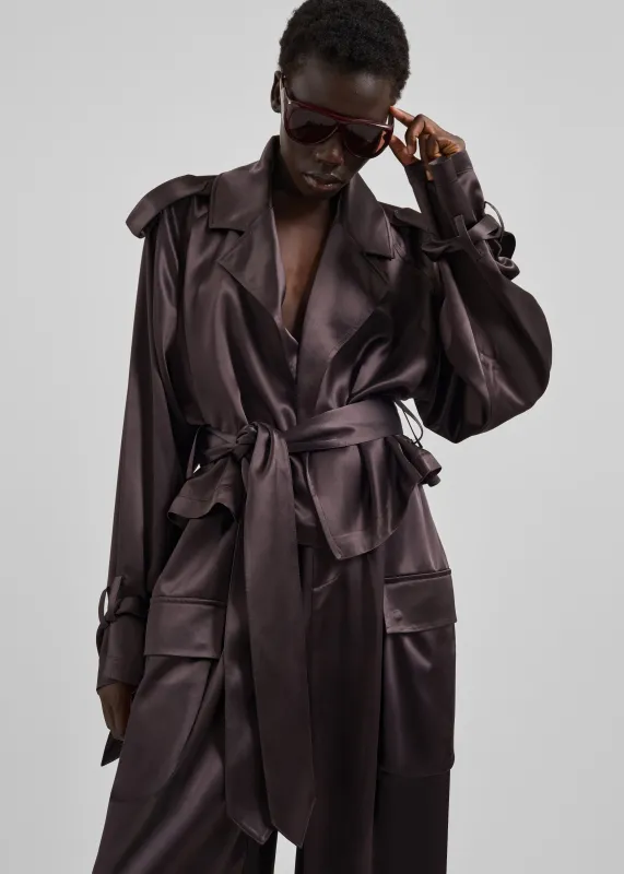 Simona Satin Short Trench - Dark Brown sold by Frankie Shop