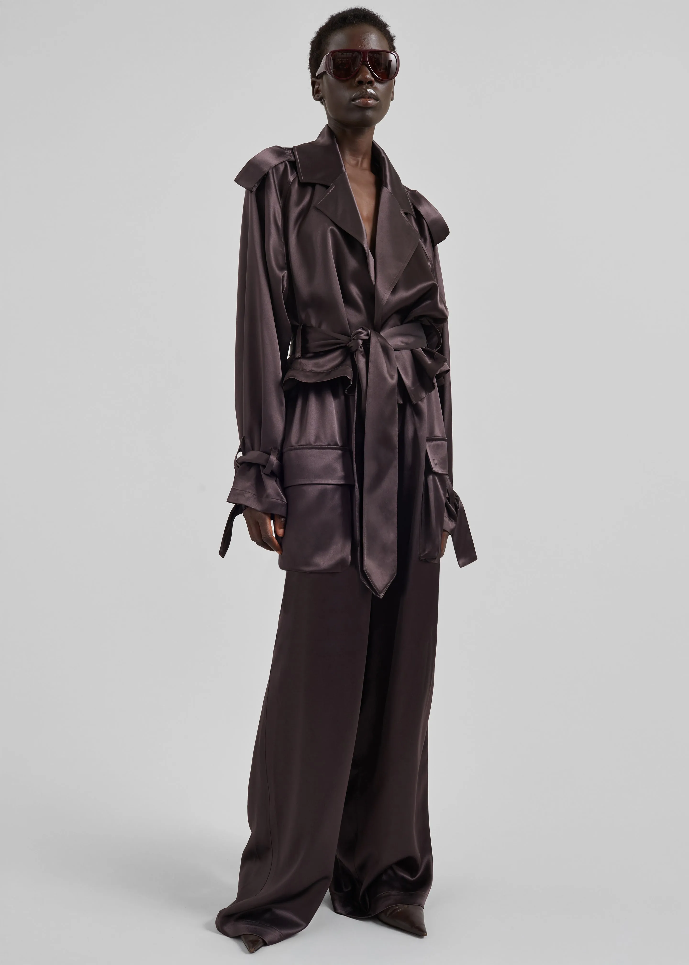 Simona Satin Short Trench - Dark Brown sold by Frankie Shop product image thumbnail 4