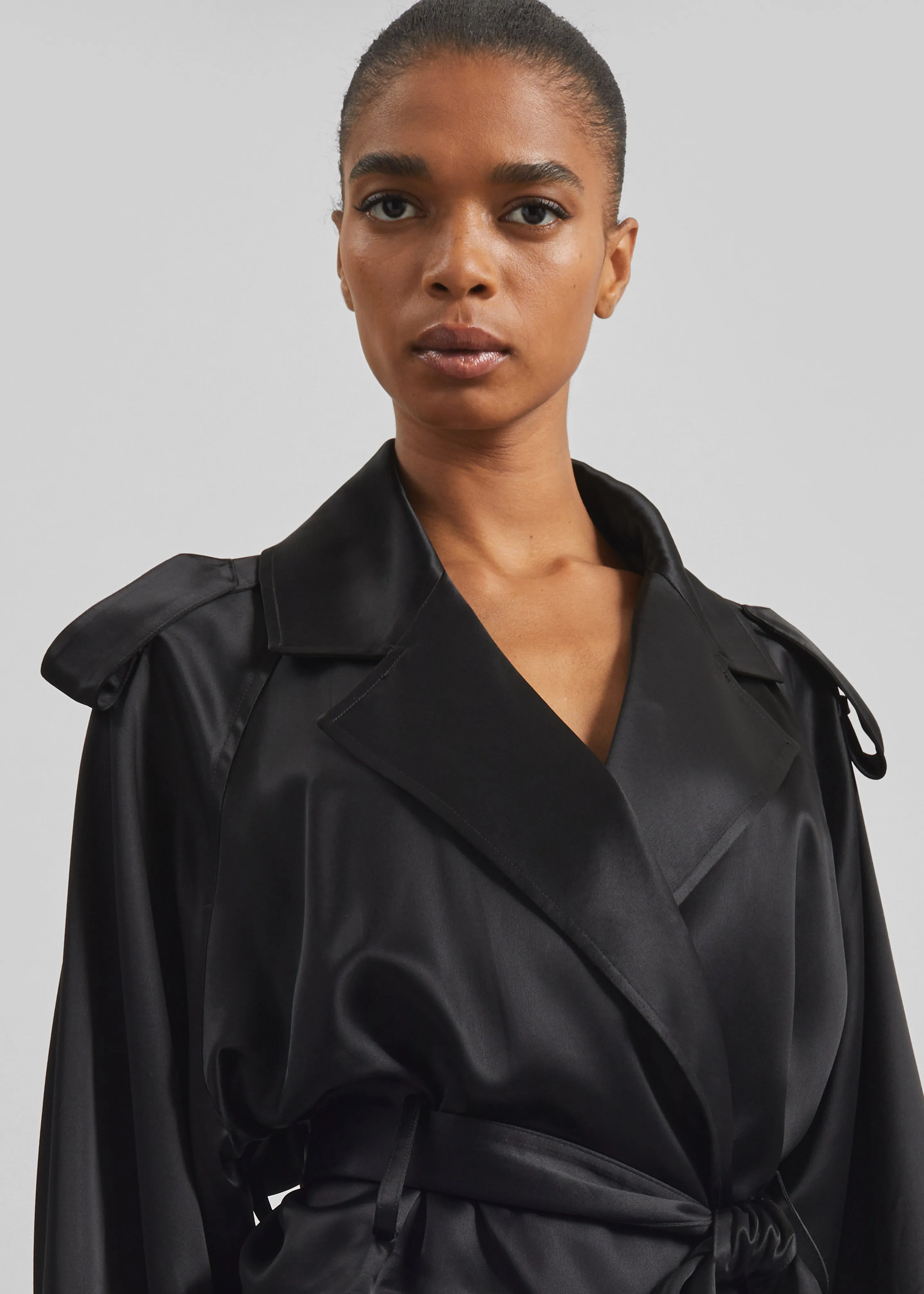 Simona Satin Short Trench - Black sold by Frankie Shop product image thumbnail 4