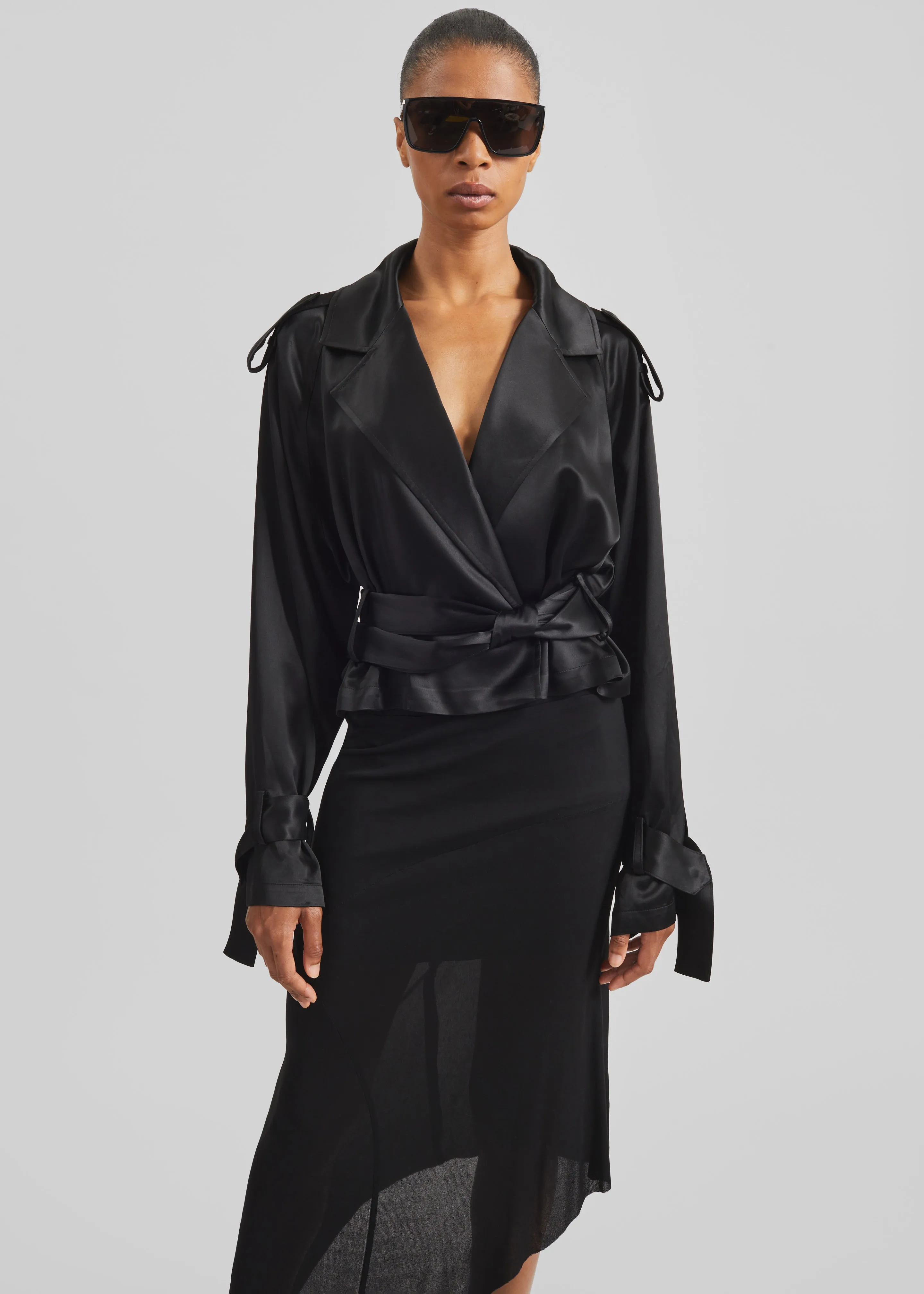 Simona Satin Short Trench - Black sold by Frankie Shop