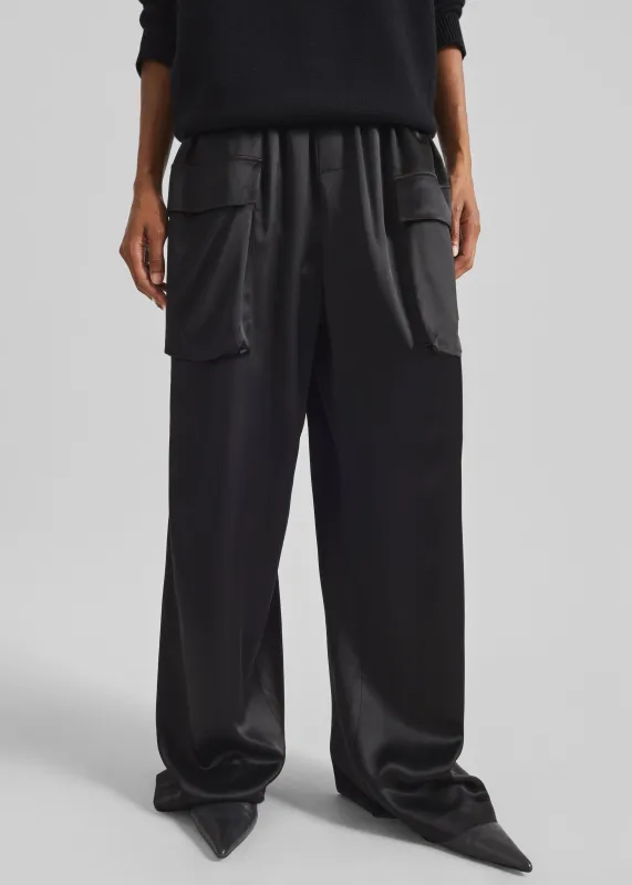 Delny Satin Cargo Pants - Black sold by Frankie Shop