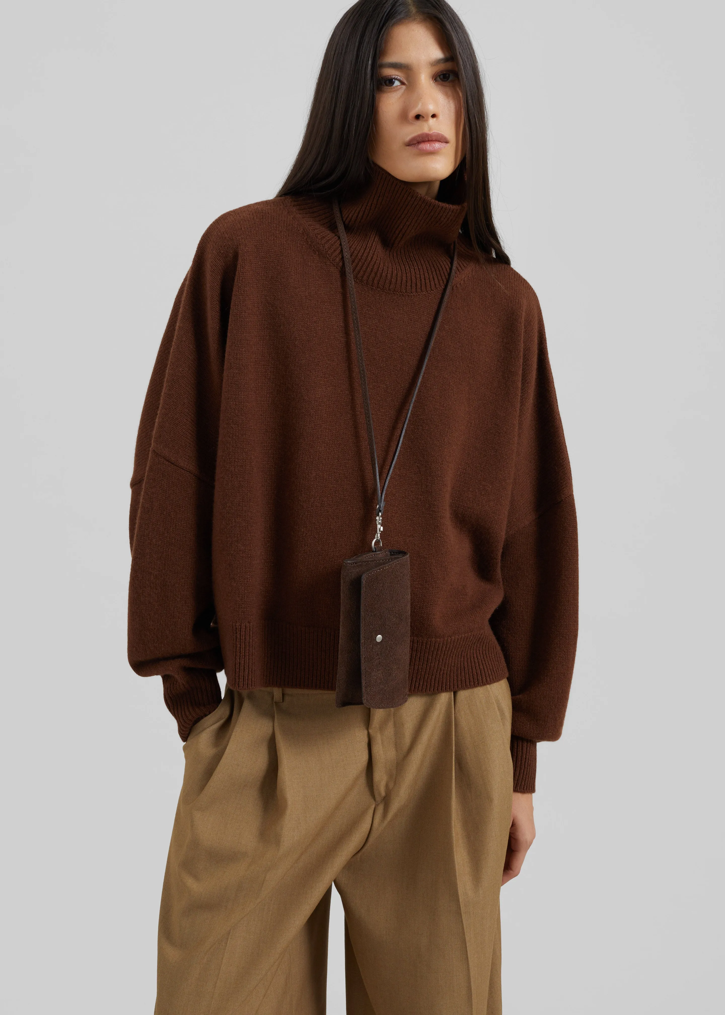 Loulou de Saison Luke Stand Collar Wool Sweater - Brown sold by Frankie Shop product image thumbnail 2