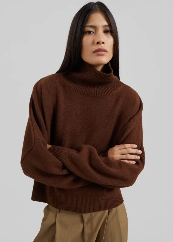 Loulou de Saison Luke Stand Collar Wool Sweater - Brown sold by Frankie Shop