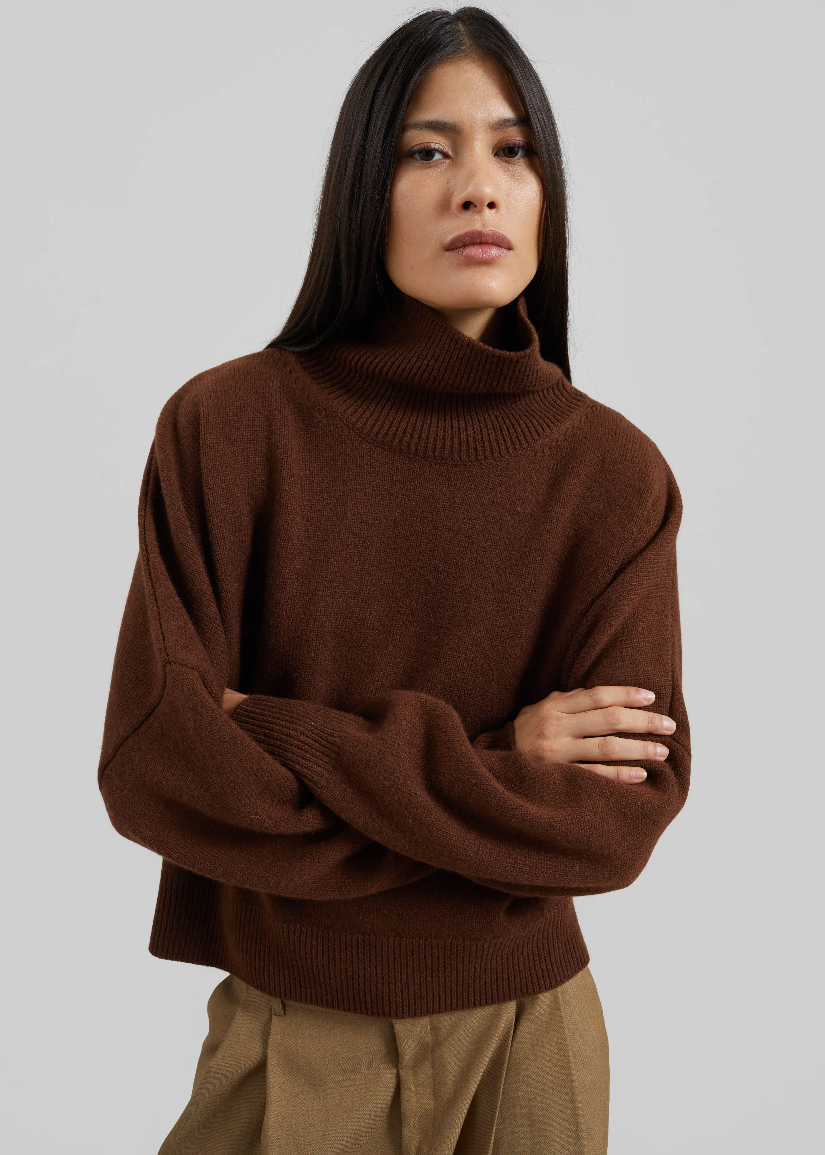 Loulou de Saison Luke Stand Collar Wool Sweater - Brown sold by Frankie Shop