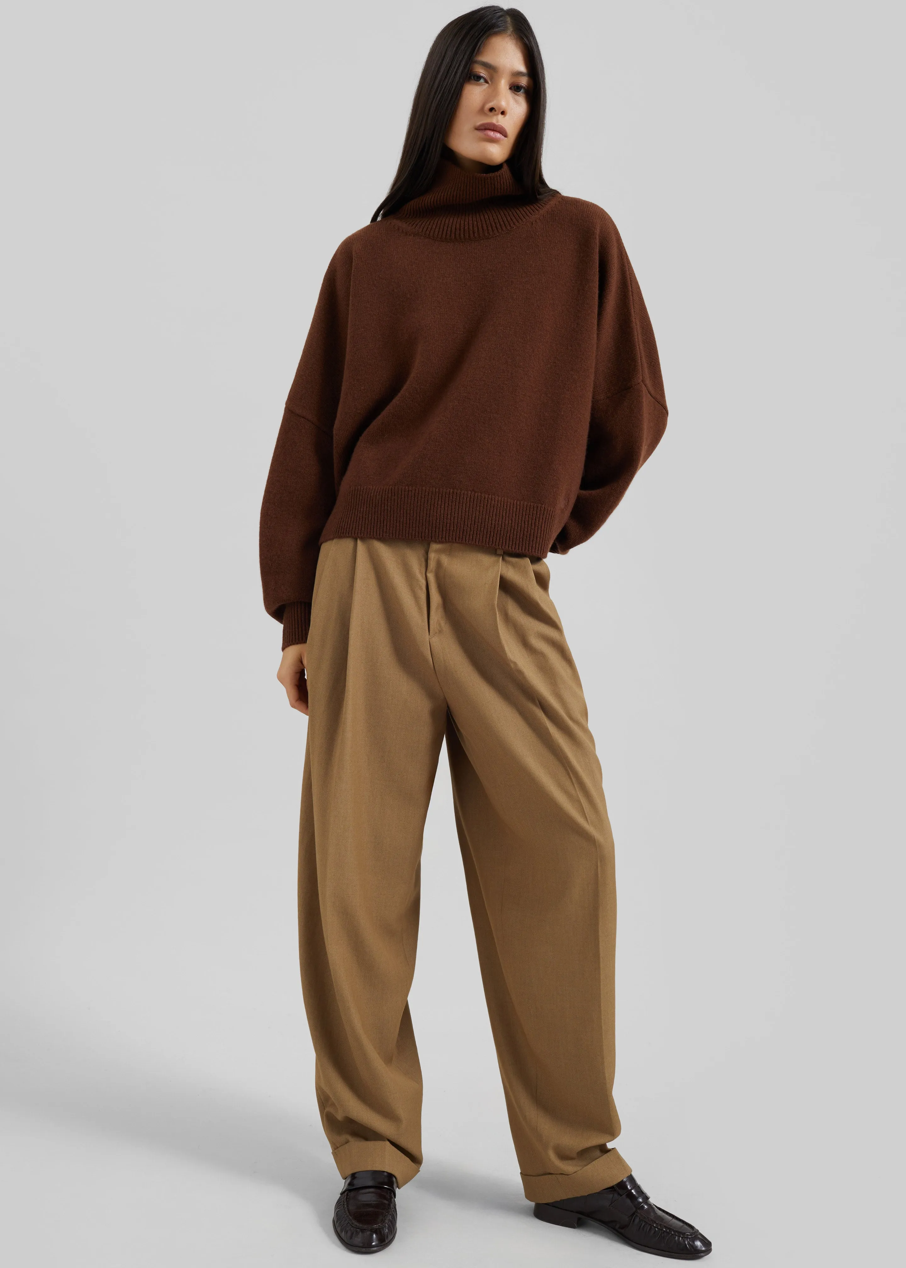 Loulou de Saison Luke Stand Collar Wool Sweater - Brown sold by Frankie Shop product image thumbnail 3
