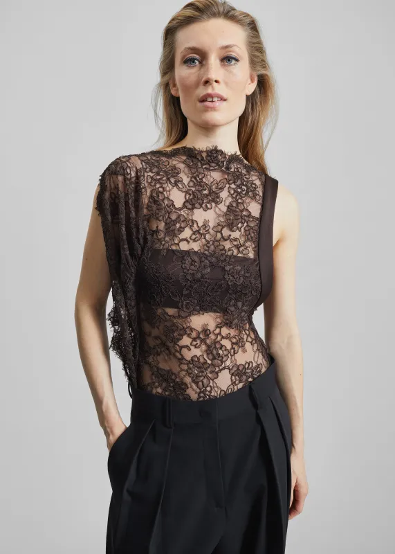 Christopher Esber Mahara Floating Lace Bodysuit - Umber sold by Frankie Shop