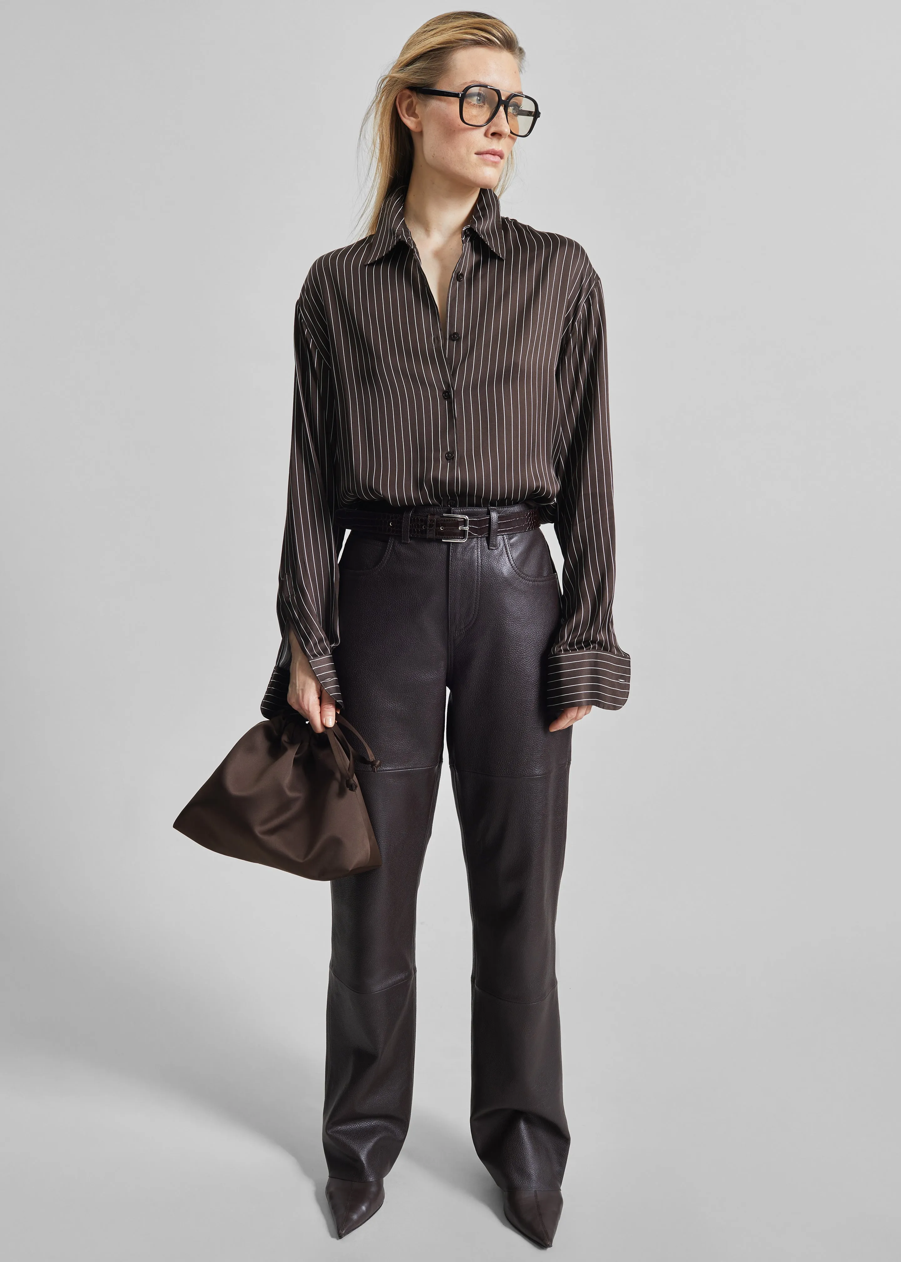 Peri Satin Fluid Shirt - Brown/White Pinstripe sold by Frankie Shop product image thumbnail 2