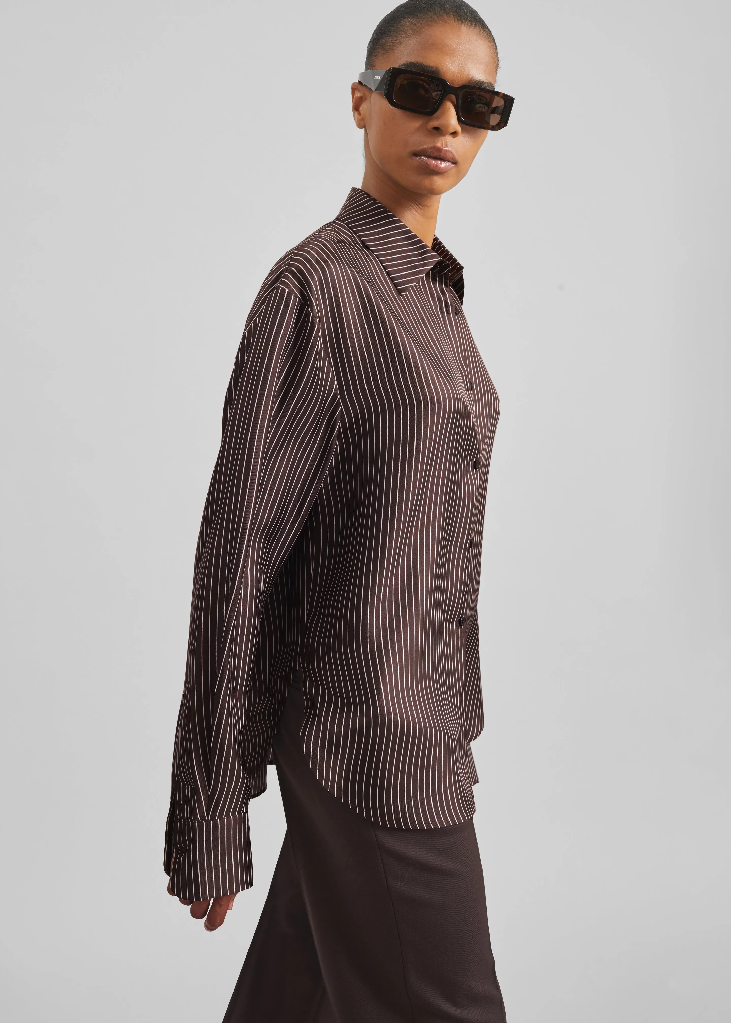 Peri Satin Fluid Shirt - Brown/White Pinstripe sold by Frankie Shop product image thumbnail 4