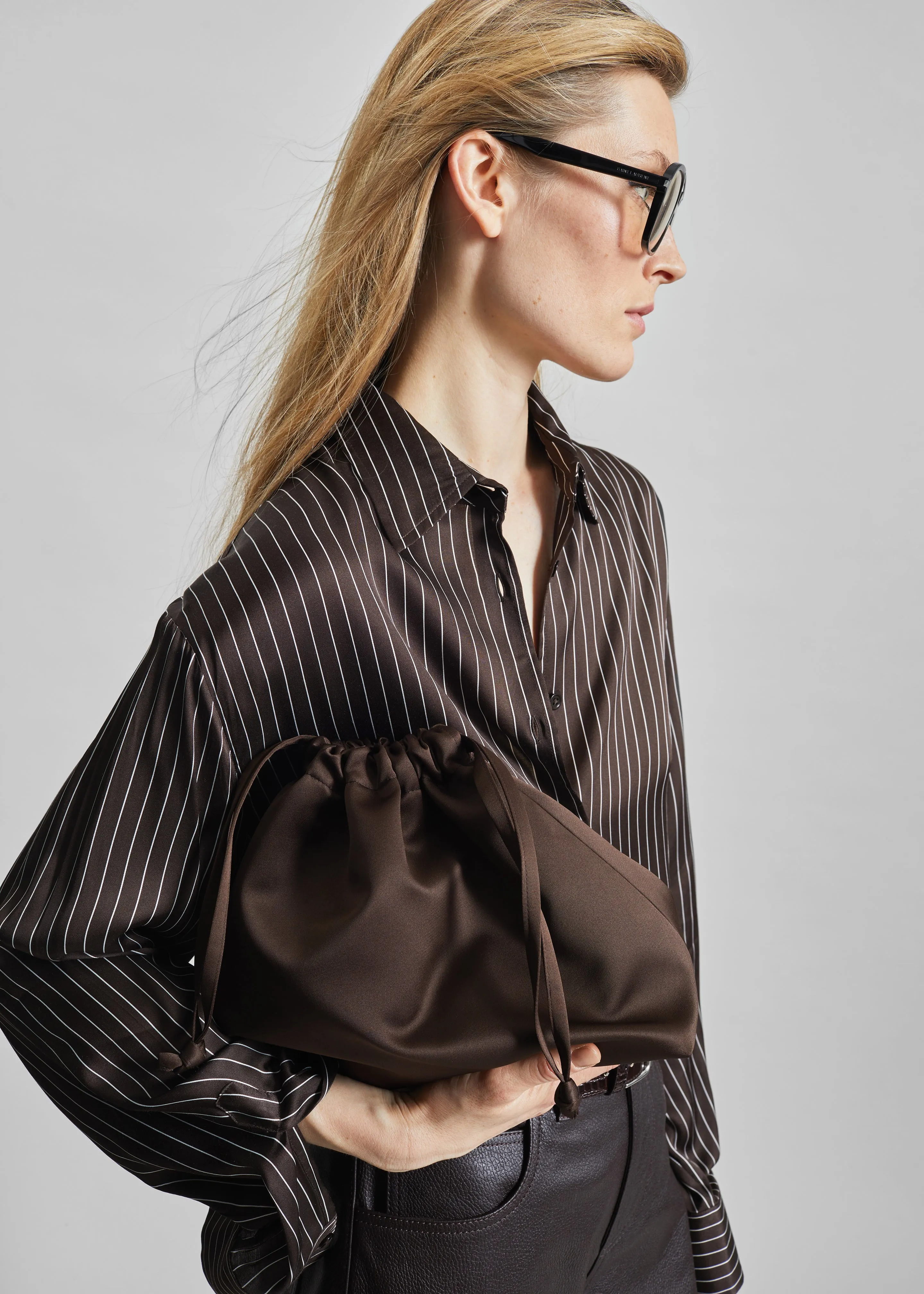 Peri Satin Fluid Shirt - Brown/White Pinstripe sold by Frankie Shop product image thumbnail 5