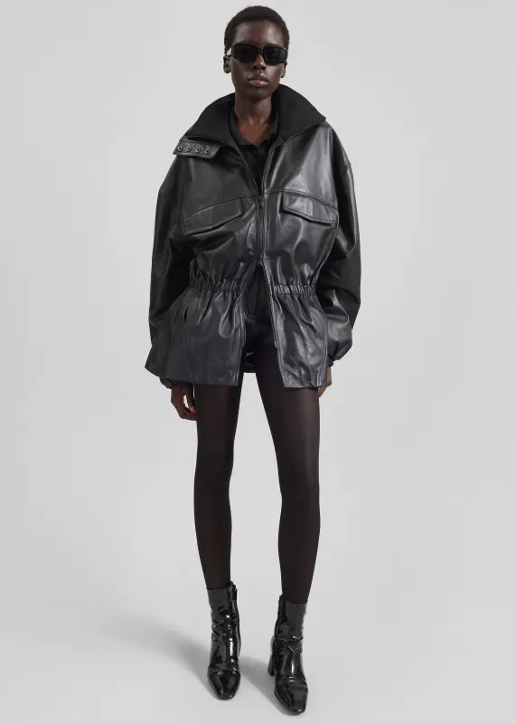 Carnaby Funnel Neck Leather Jacket - Black sold by Frankie Shop