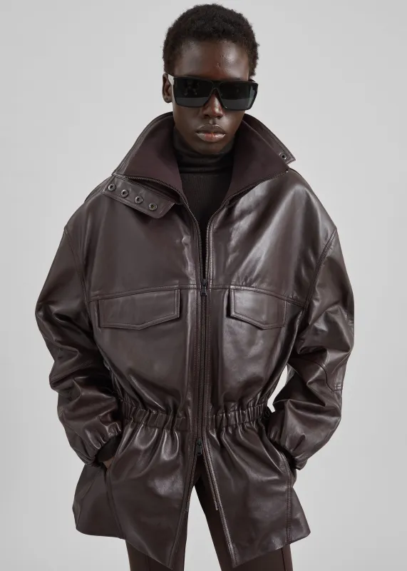 Carnaby Funnel Neck Leather Jacket - Dark Plum sold by Frankie Shop