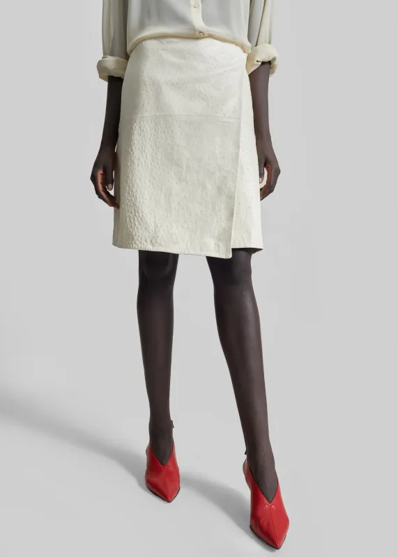 Loulou de Saison Gora Ostrich-Effect Leather Wrap Skirt - Ivory made by Loulou De Saison