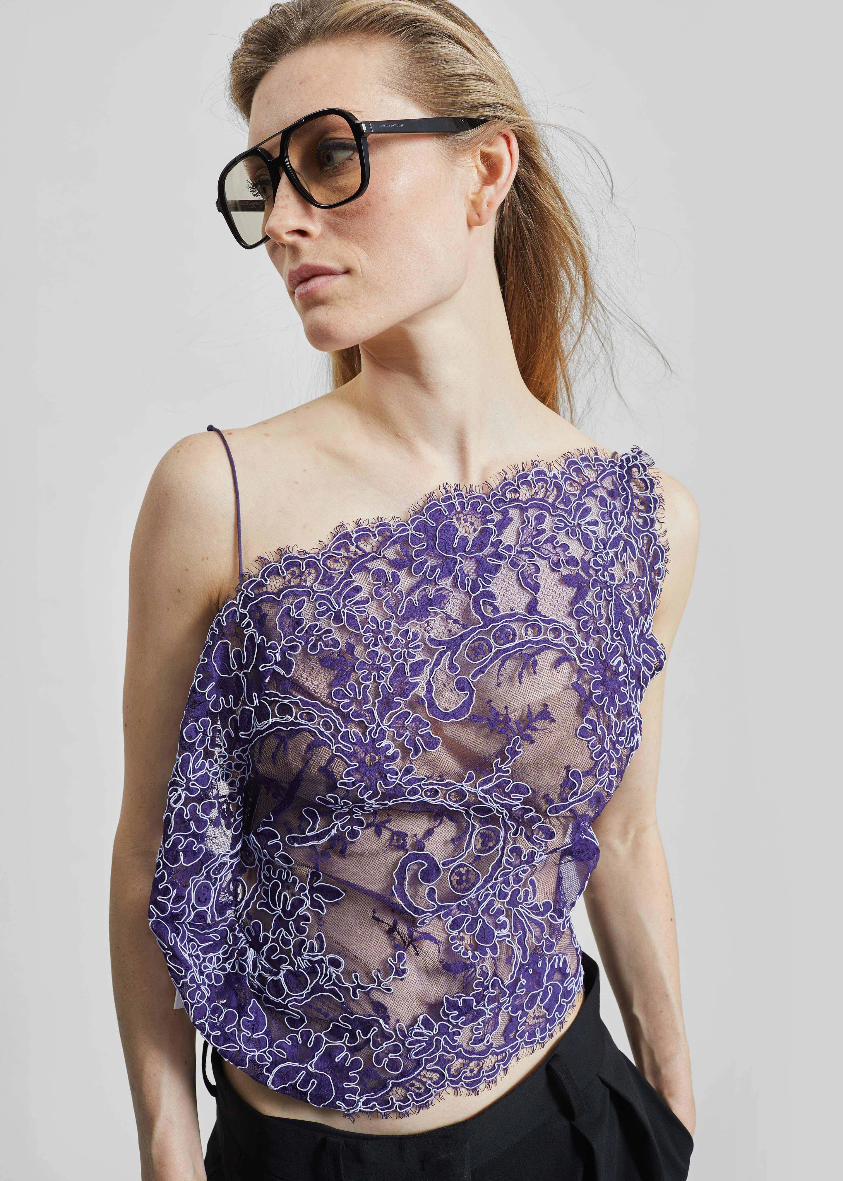 Christopher Esber Iris Floating Lace Cami - Dark Viola sold by Frankie Shop