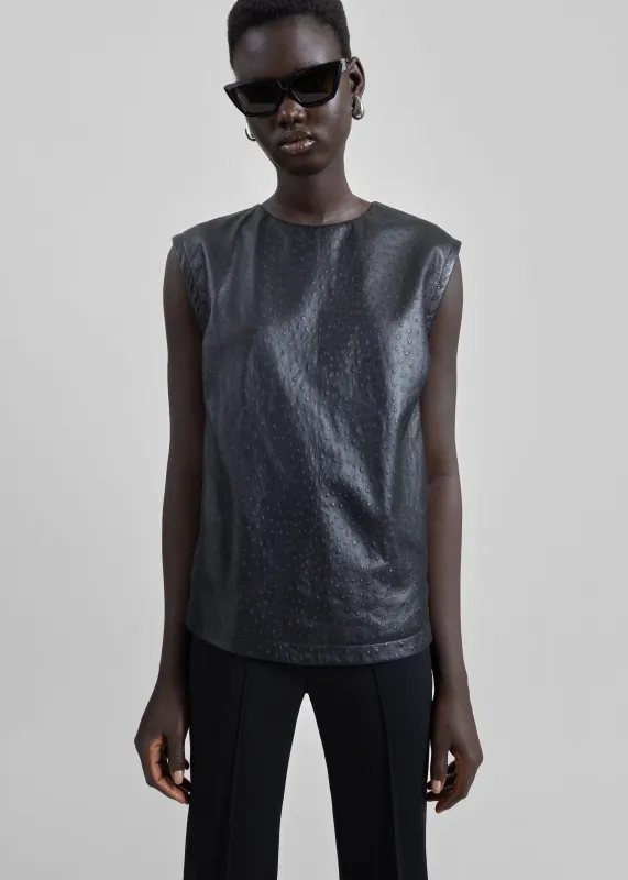 Loulou de Saison Fiza Ostrich-Effect Leather Top - Black made by Loulou De Saison