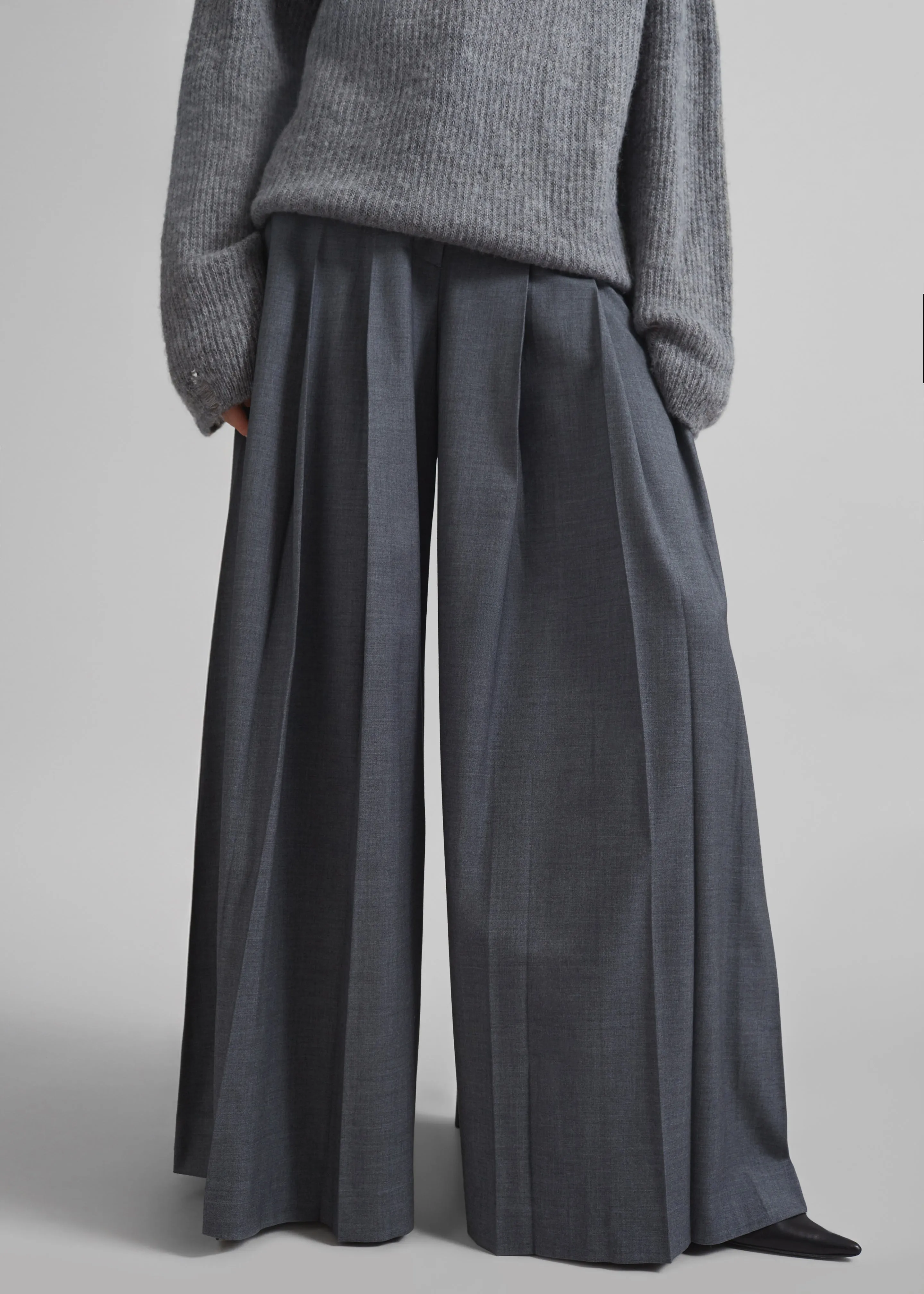 Carrick Pleated Wide Trousers - Dark Grey Melange sold by Frankie Shop product image thumbnail 3