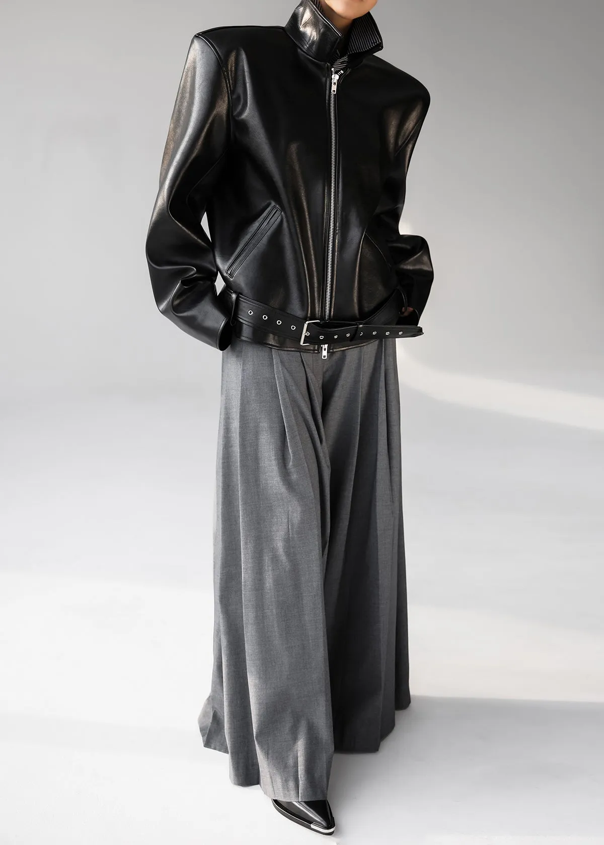 Carrick Pleated Wide Trousers - Dark Grey Melange sold by Frankie Shop product image thumbnail 5