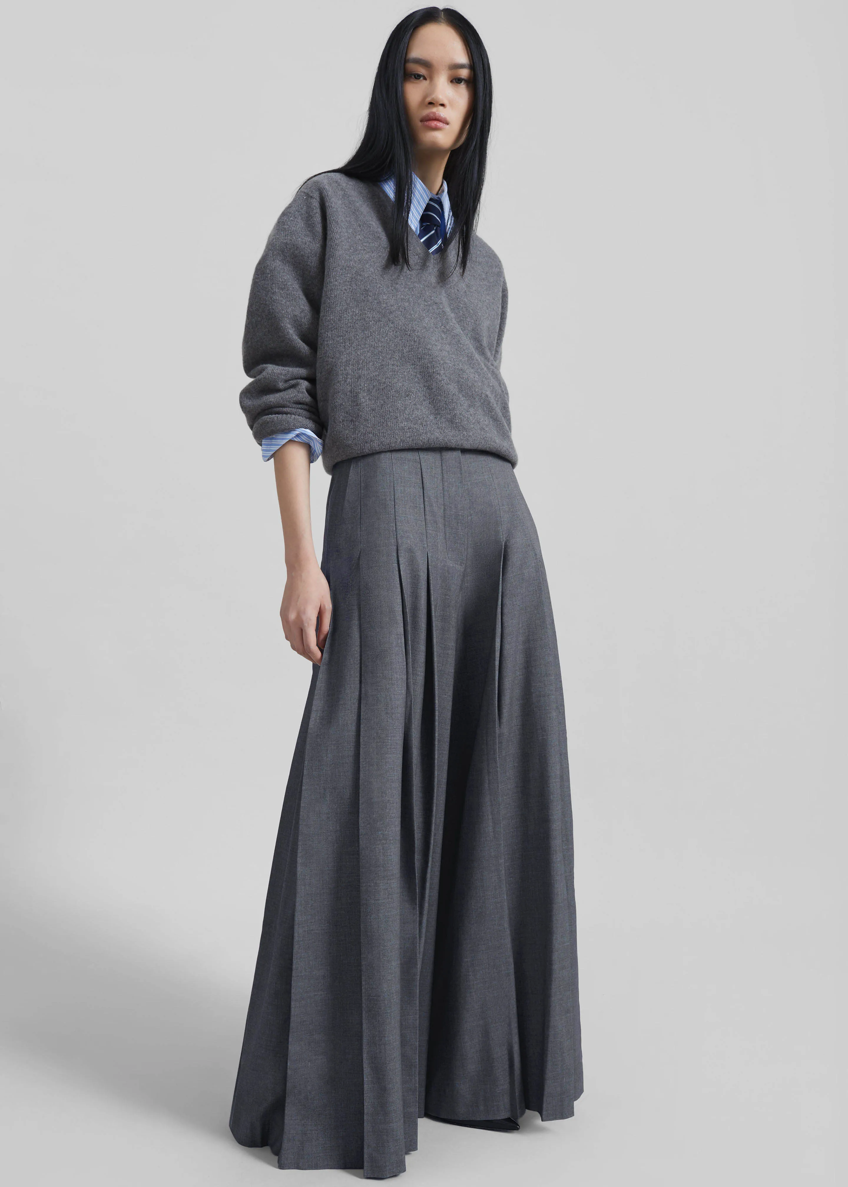 Carrick Pleated Wide Trousers - Dark Grey Melange sold by Frankie Shop