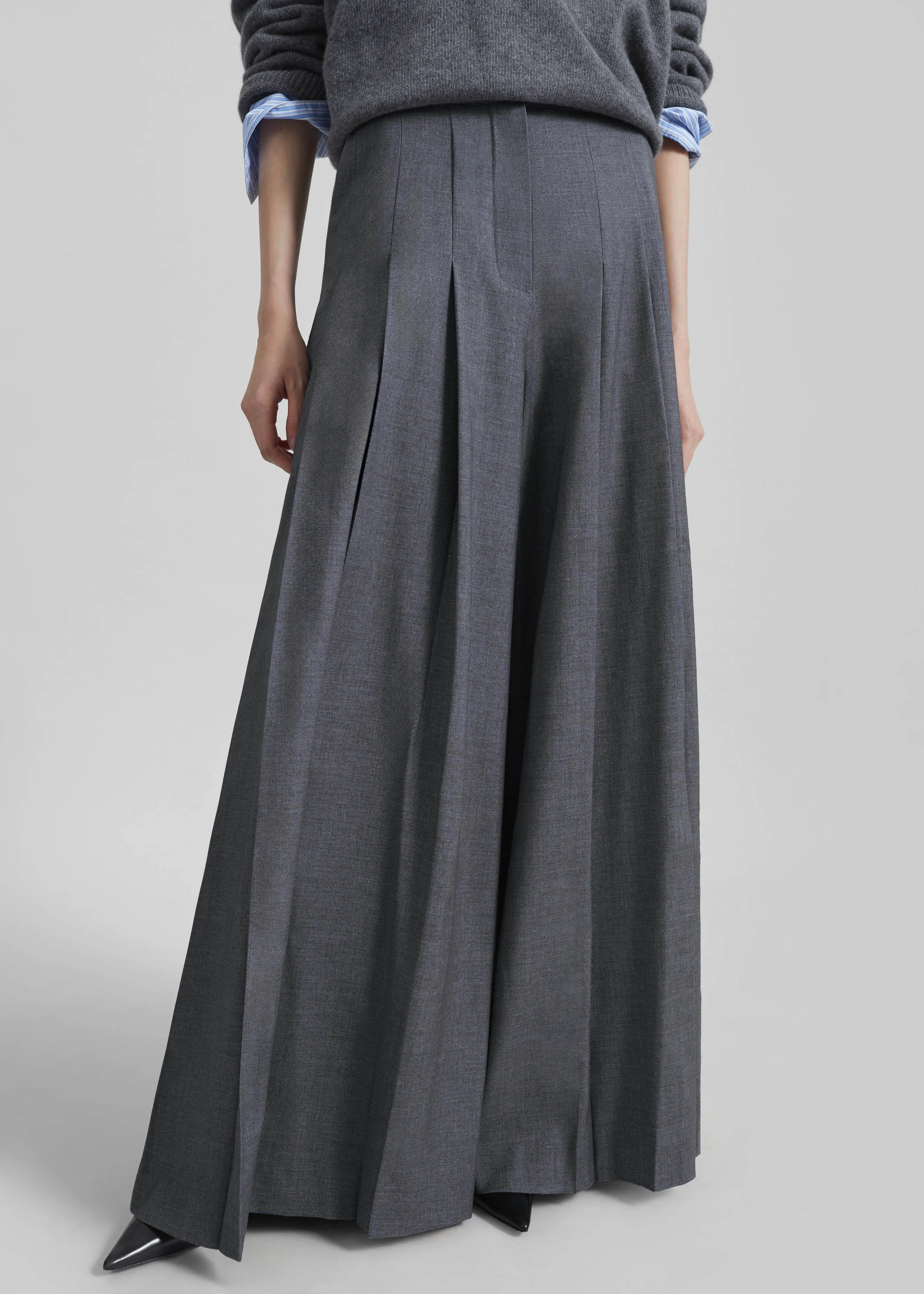 Carrick Pleated Wide Trousers - Dark Grey Melange sold by Frankie Shop product image thumbnail 4
