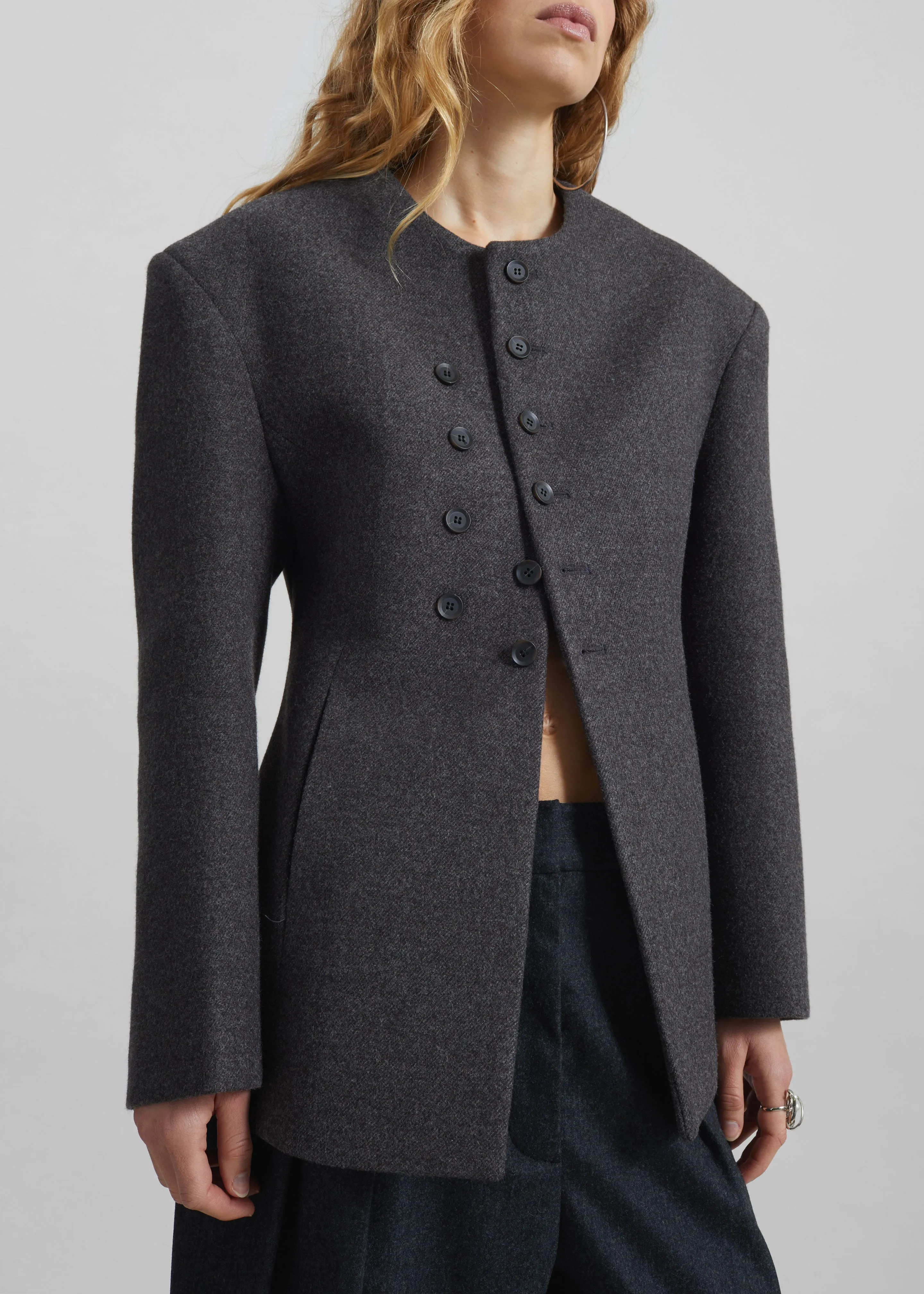 Helga Collarless Tailored Blazer - Dark Grey sold by Frankie Shop product image thumbnail 4