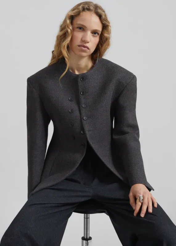 Helga Collarless Tailored Blazer - Dark Grey sold by Frankie Shop