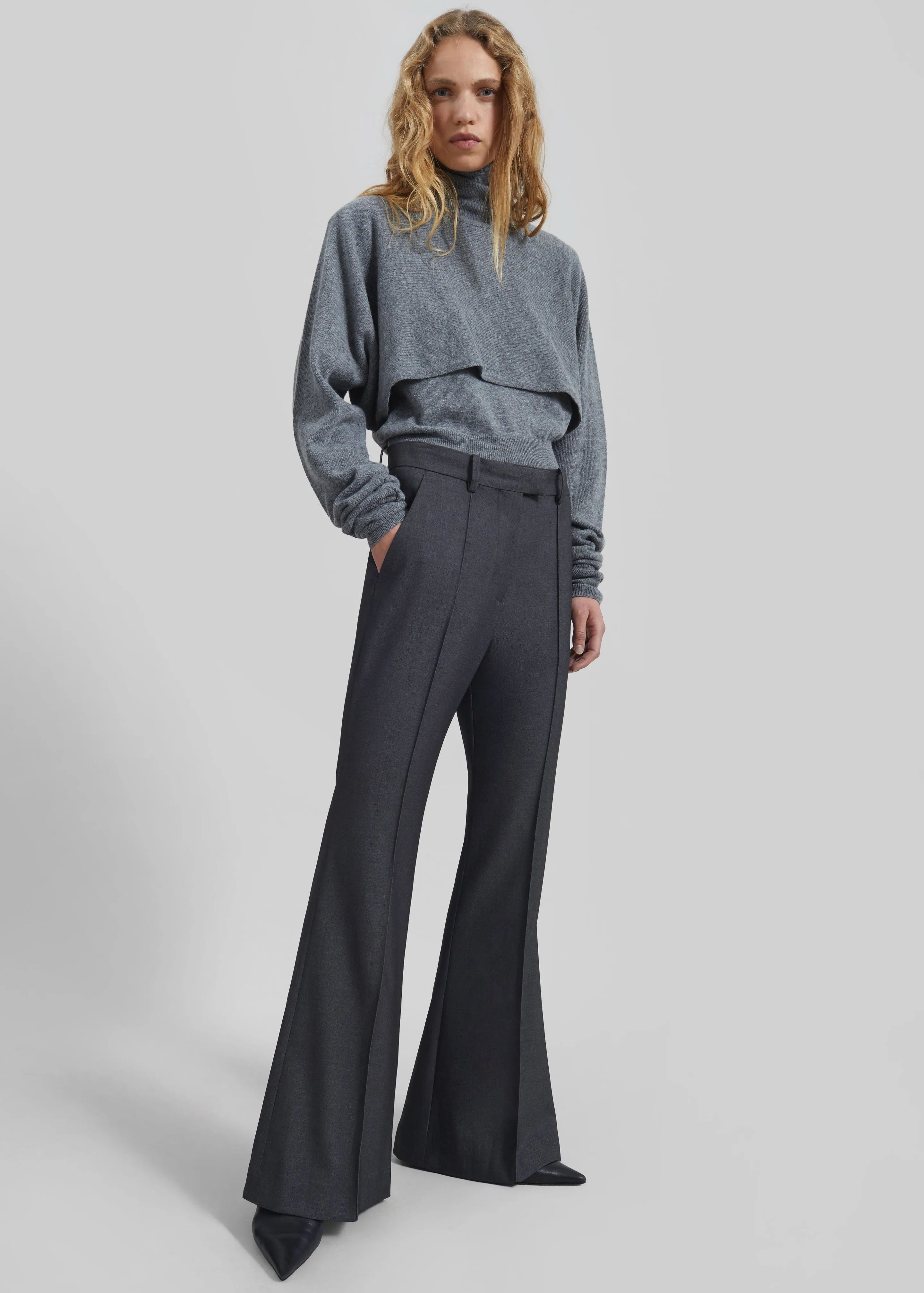 Kvale Pintuck Flared Trousers - Dark Grey sold by Frankie Shop