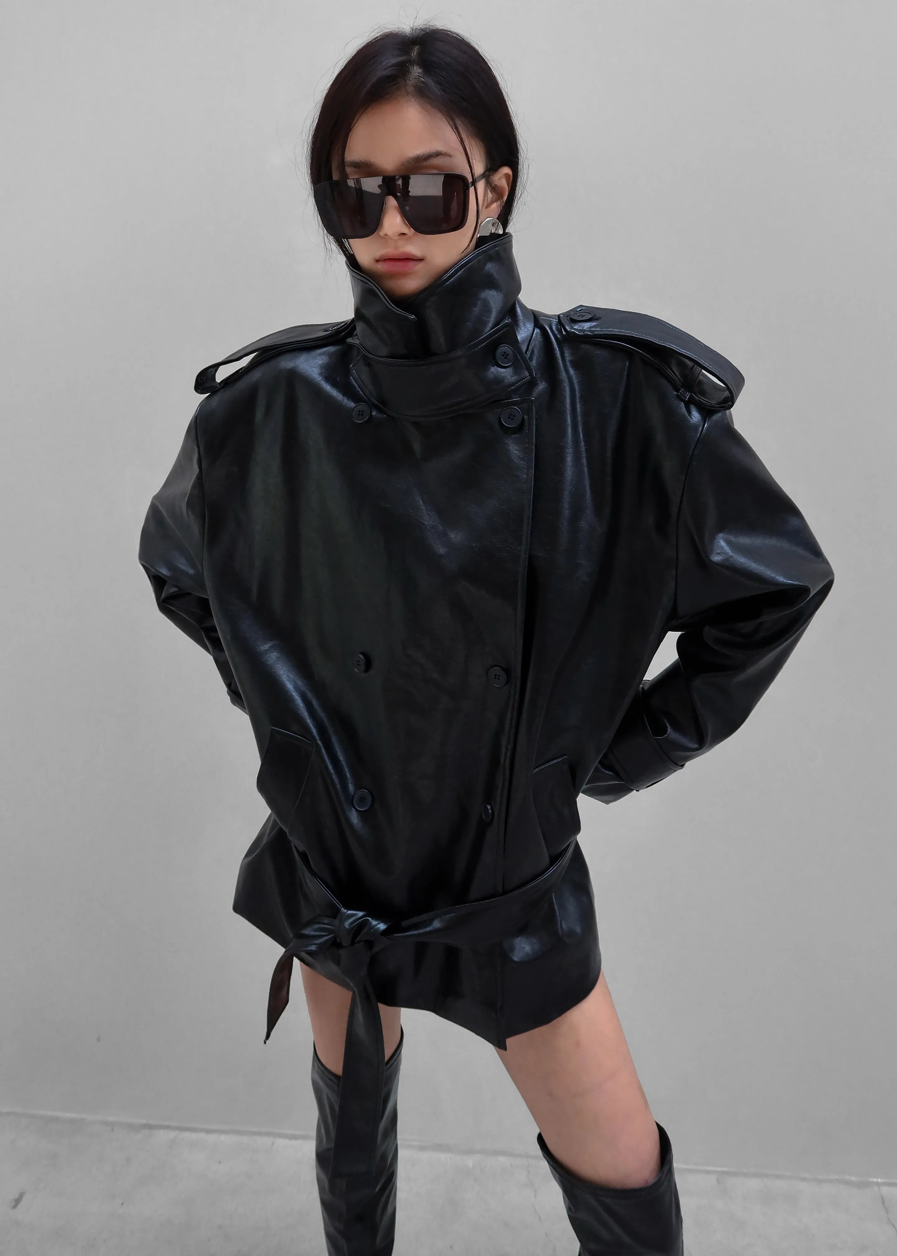 Nordana Faux Leather Short Trench - Black sold by Frankie Shop product image thumbnail 5