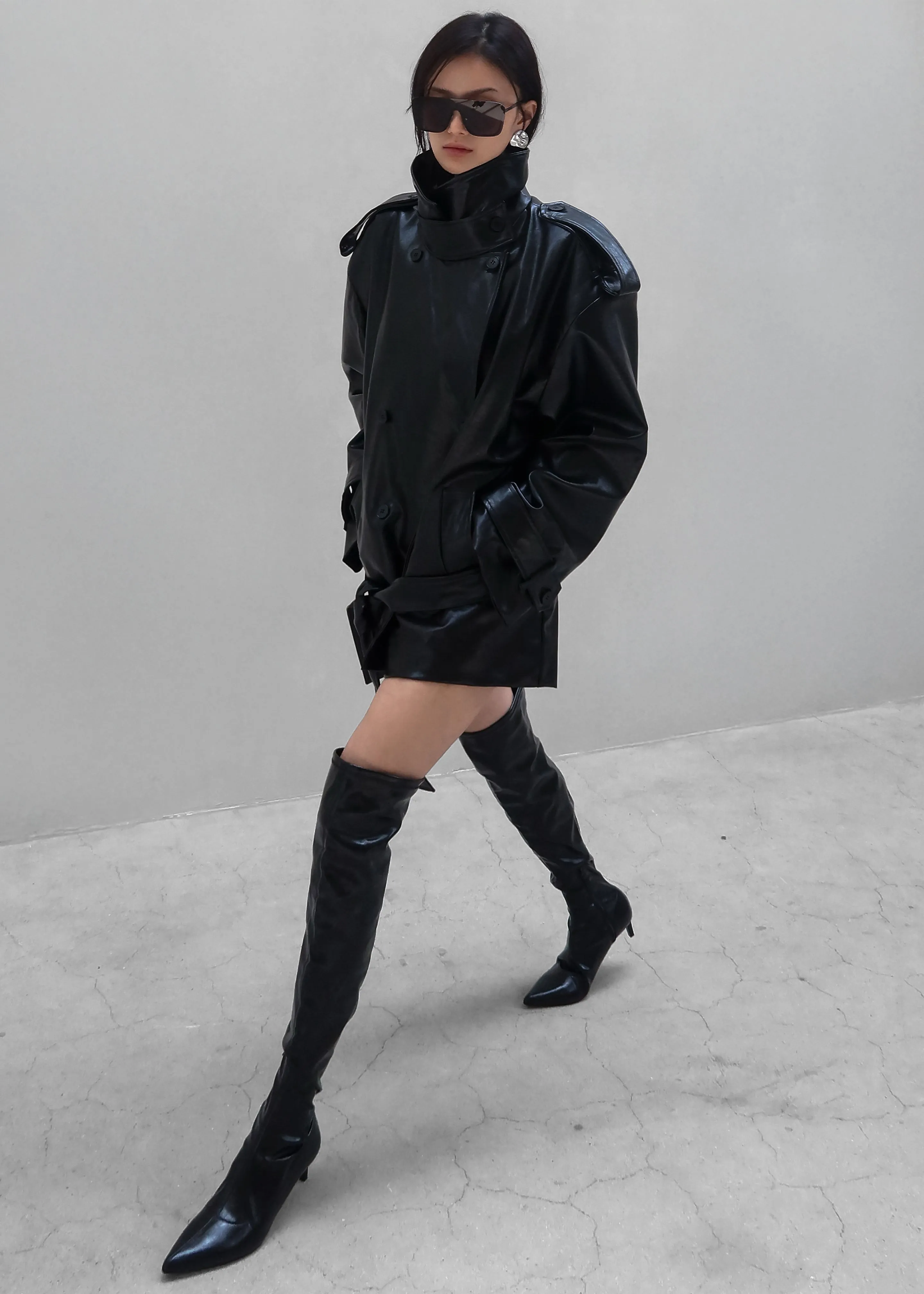 Nordana Faux Leather Short Trench - Black sold by Frankie Shop product image thumbnail 4