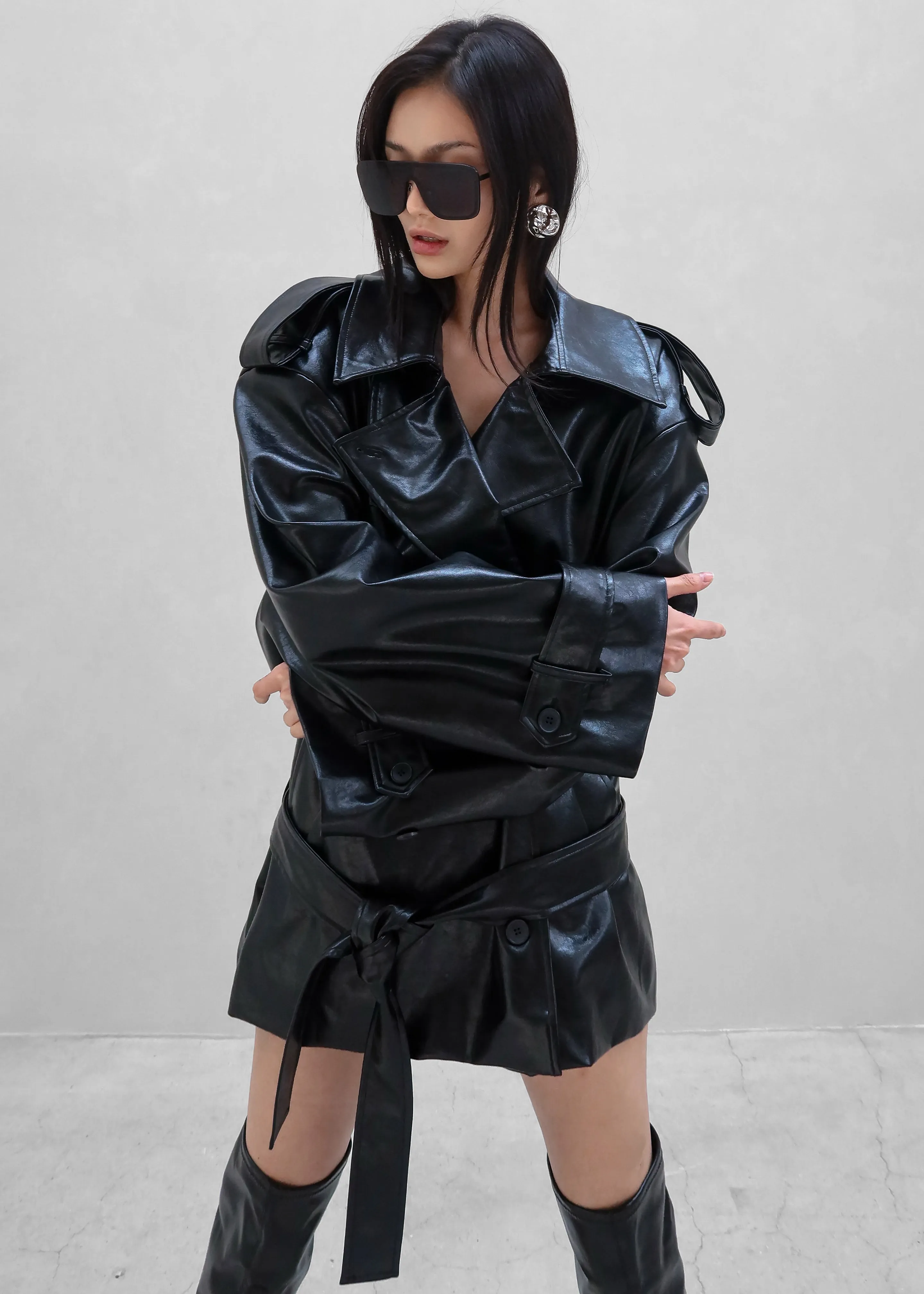 Nordana Faux Leather Short Trench - Black sold by Frankie Shop product image thumbnail 3