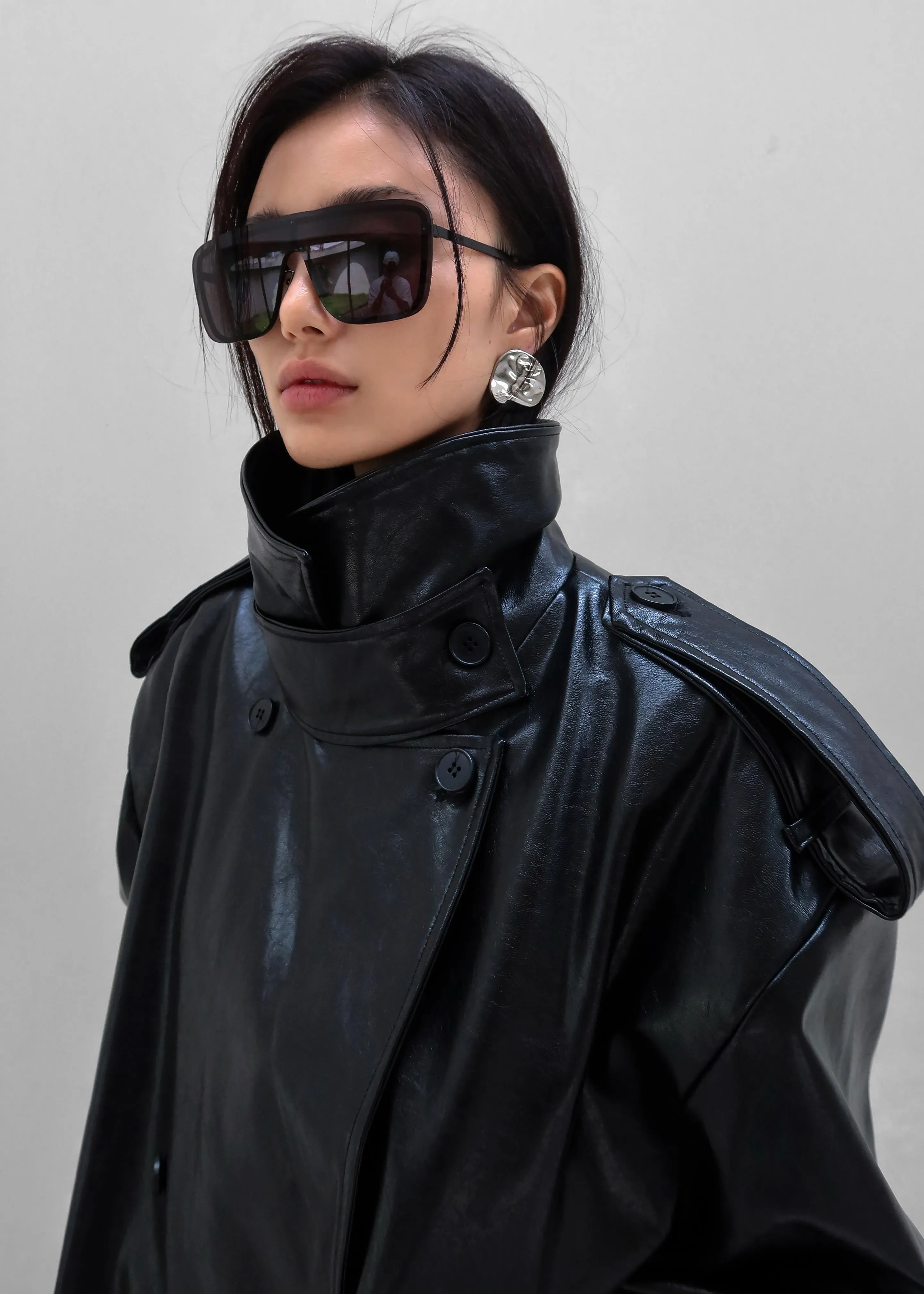 Nordana Faux Leather Short Trench - Black sold by Frankie Shop product image thumbnail 2