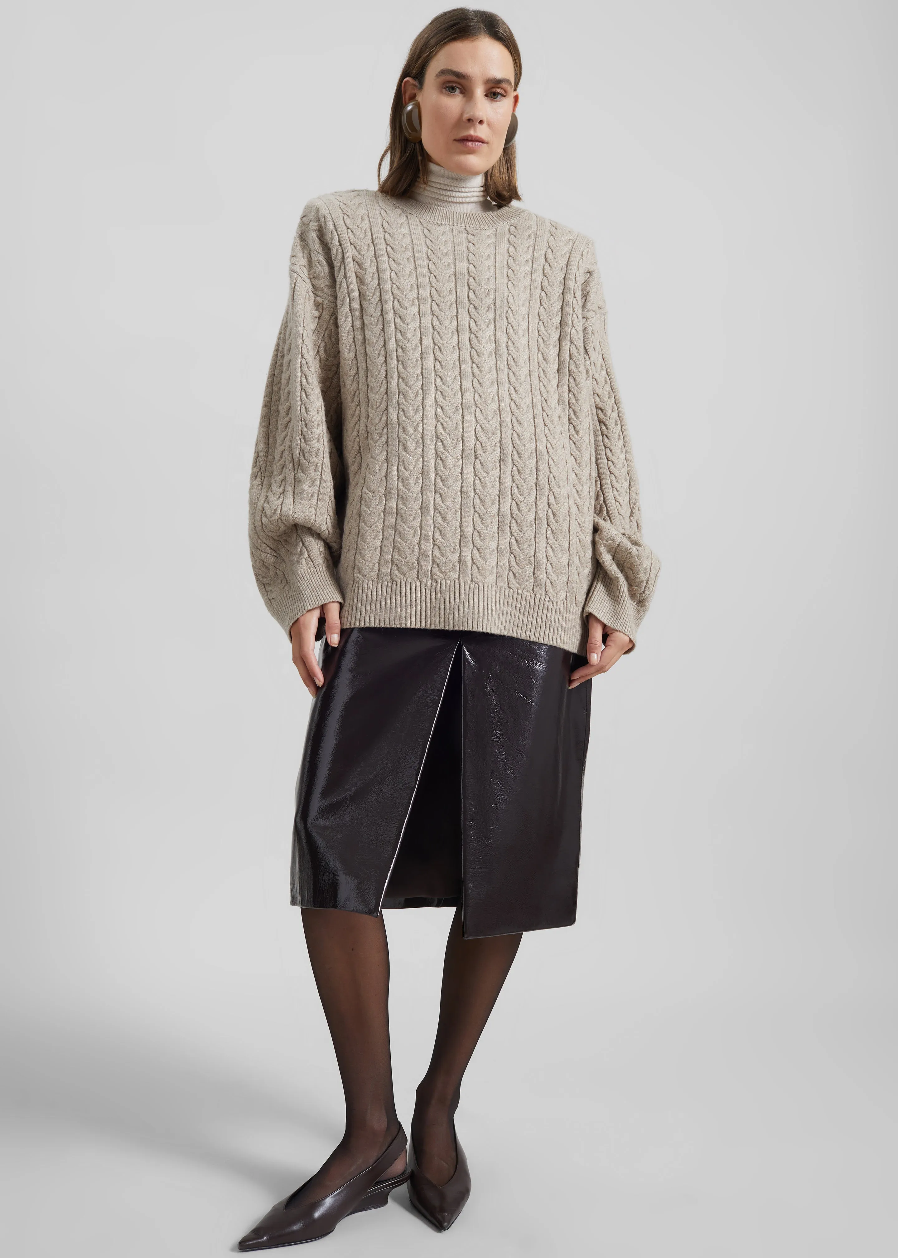 Karmoy Cable Knit Padded Sweater - Beige sold by Frankie Shop product image thumbnail 5