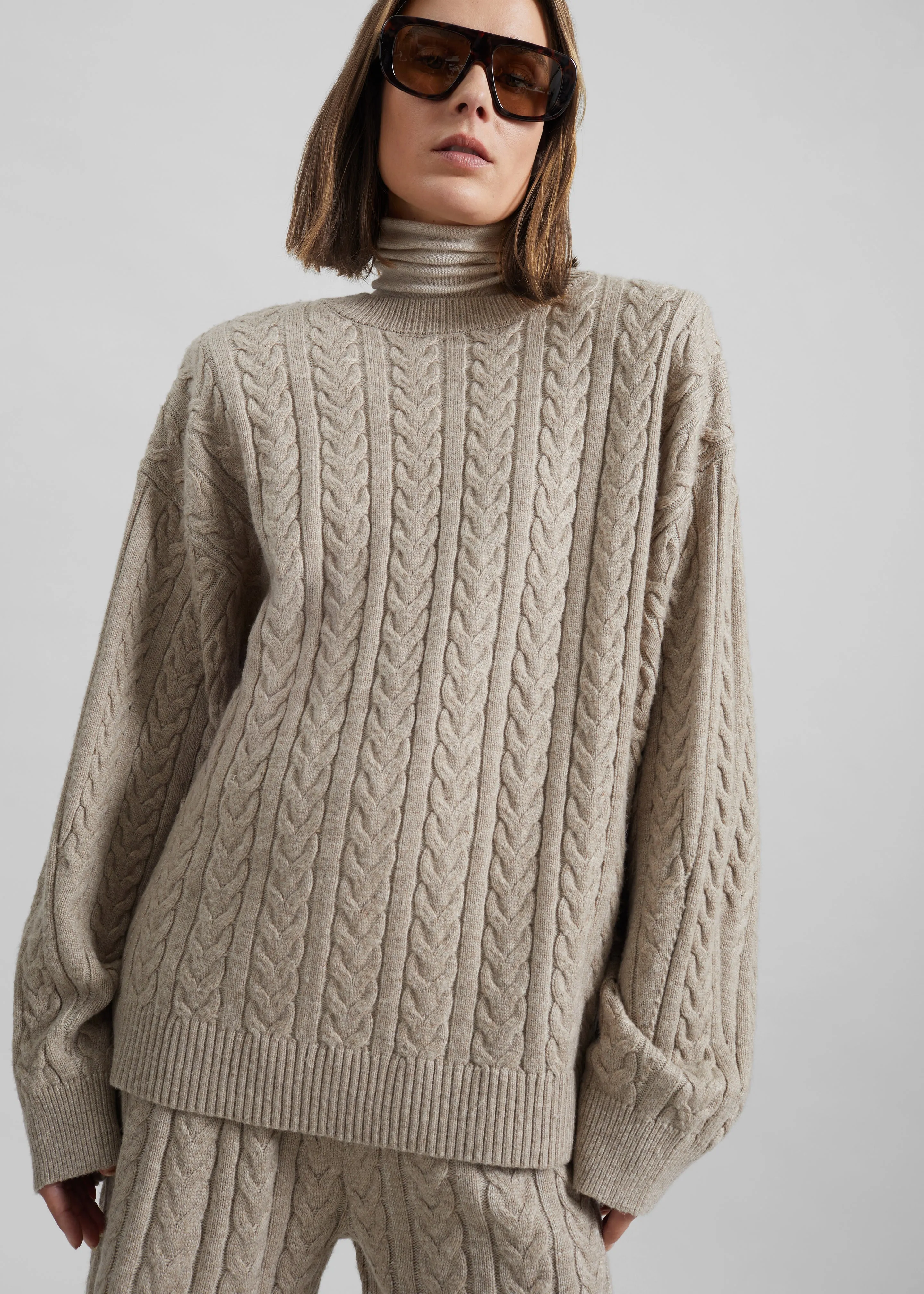 Karmoy Cable Knit Padded Sweater - Beige sold by Frankie Shop product image thumbnail 4