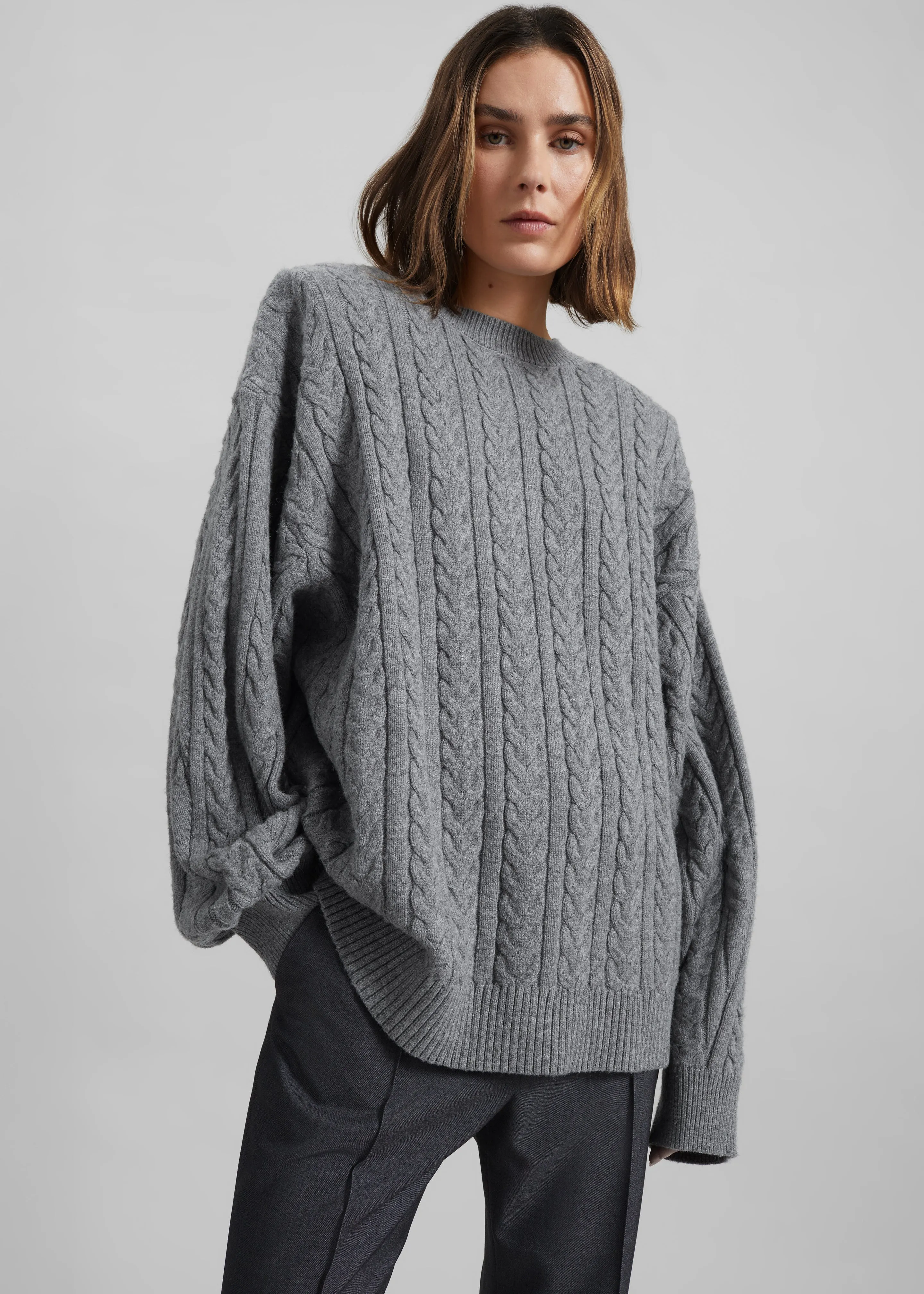 Karmoy Cable Knit Padded Sweater - Grey sold by Frankie Shop