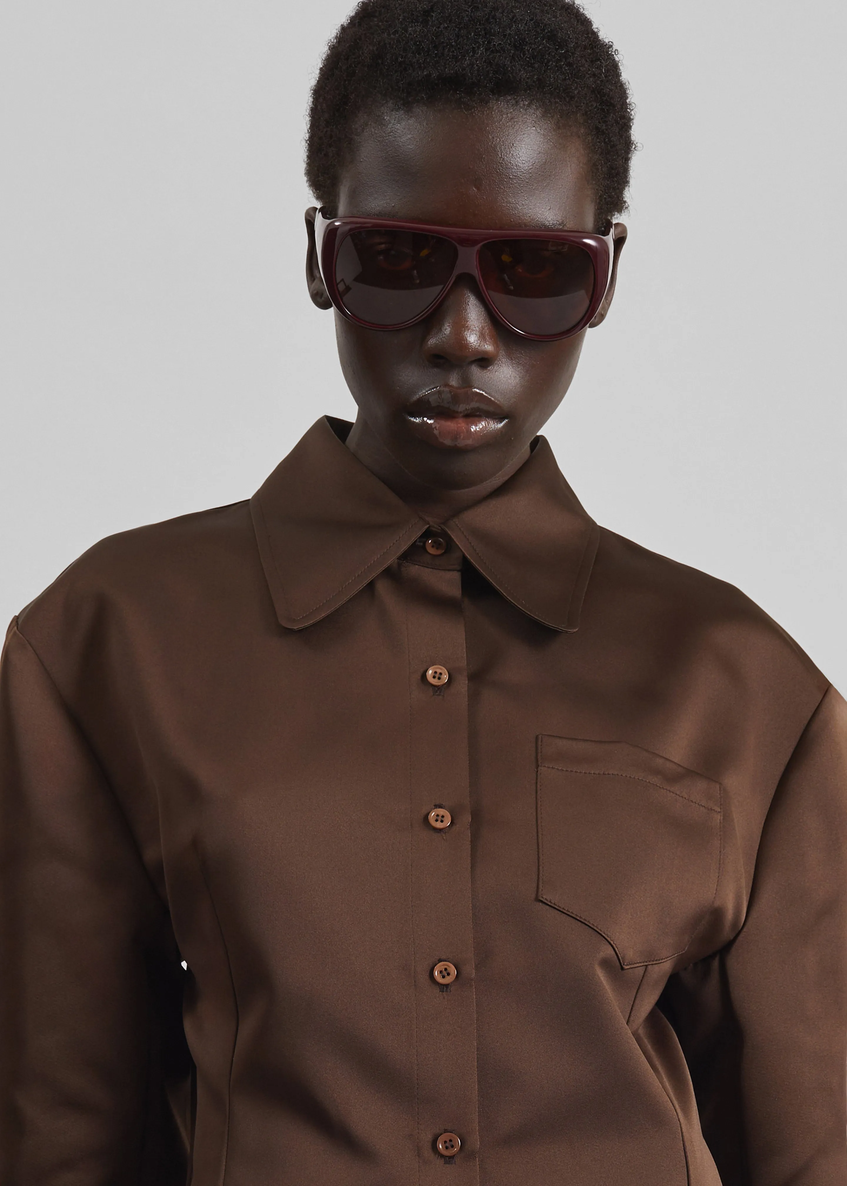 Akita Satin Cinched Shirt Dress - Brown sold by Frankie Shop product image thumbnail 4