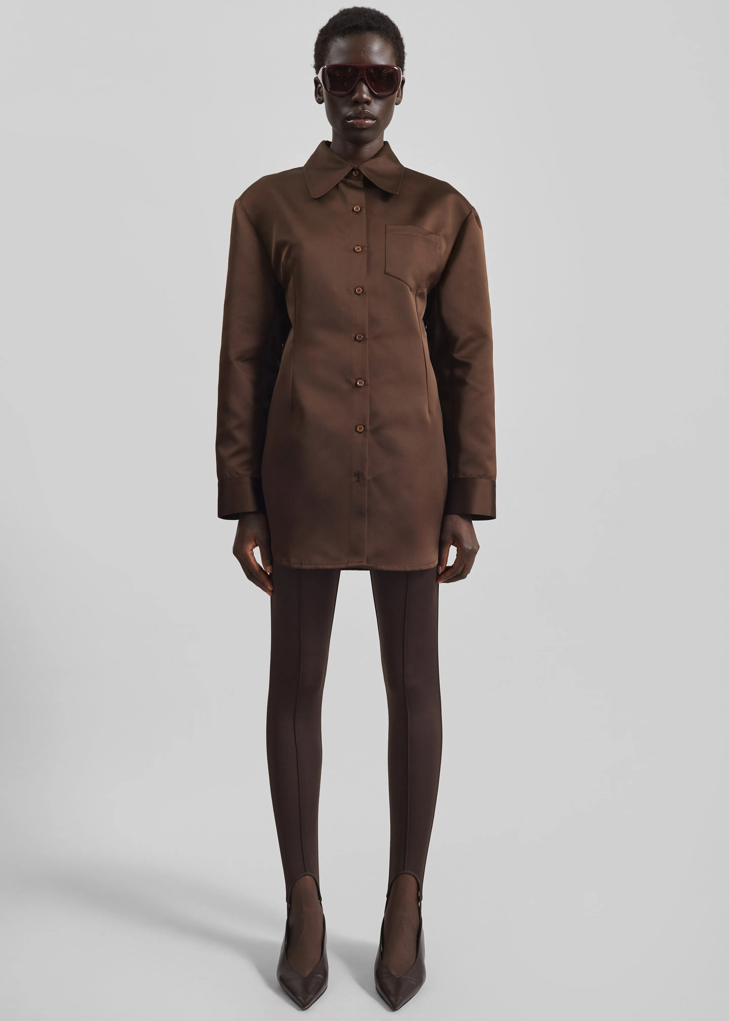 Akita Satin Cinched Shirt Dress - Brown sold by Frankie Shop product image thumbnail 2
