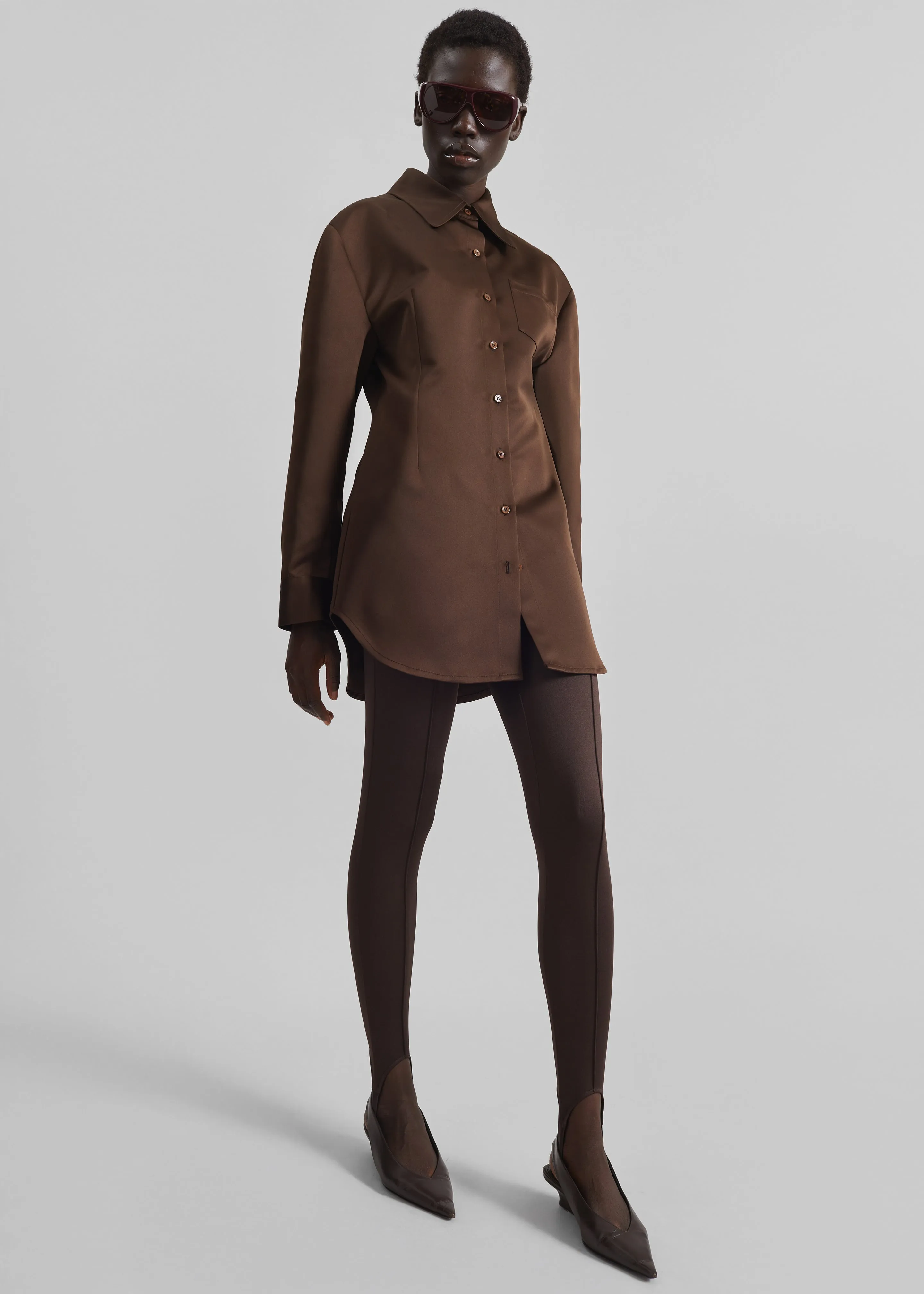 Akita Satin Cinched Shirt Dress - Brown sold by Frankie Shop product image thumbnail 3