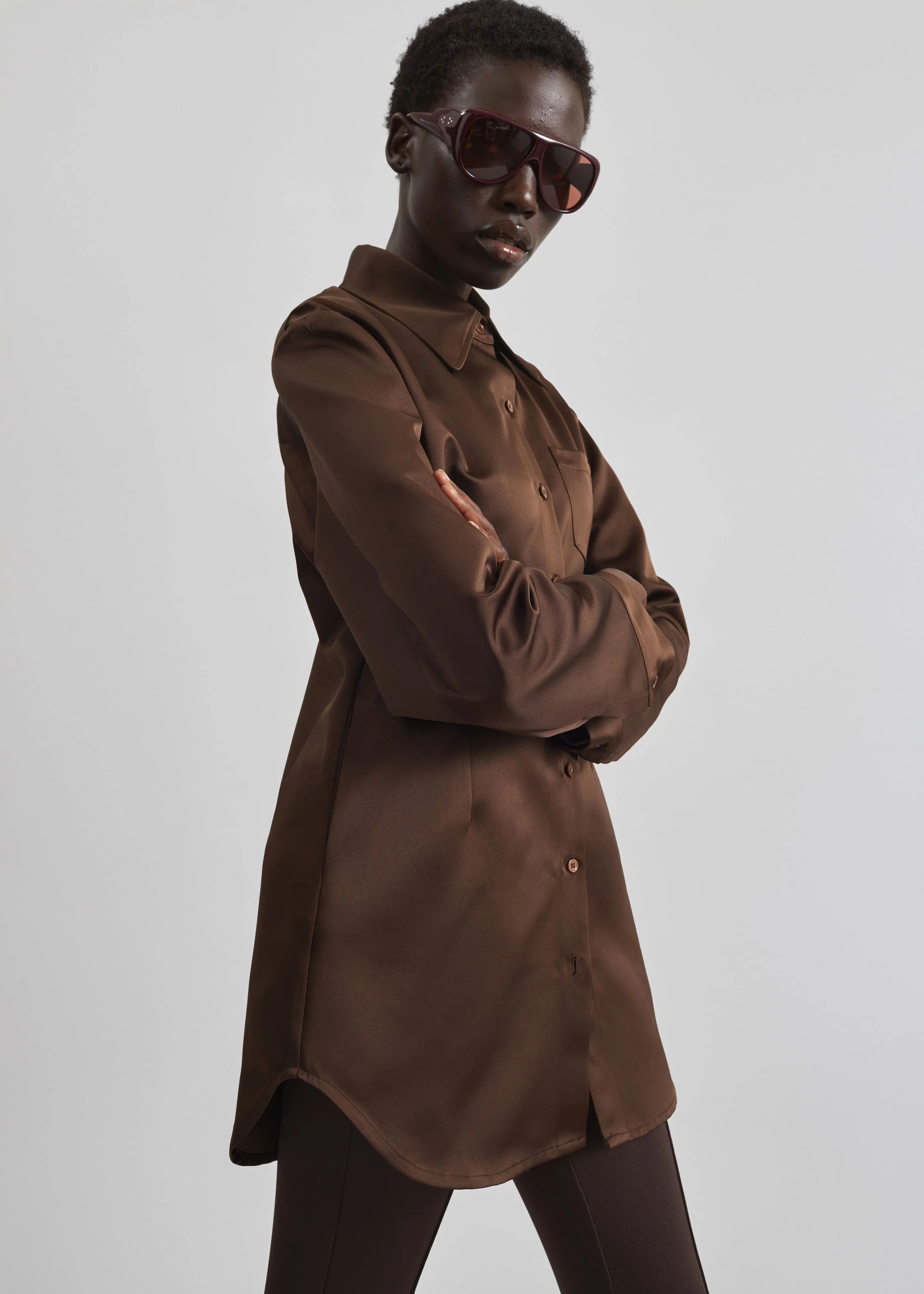 Akita Satin Cinched Shirt Dress - Brown sold by Frankie Shop product image thumbnail 5