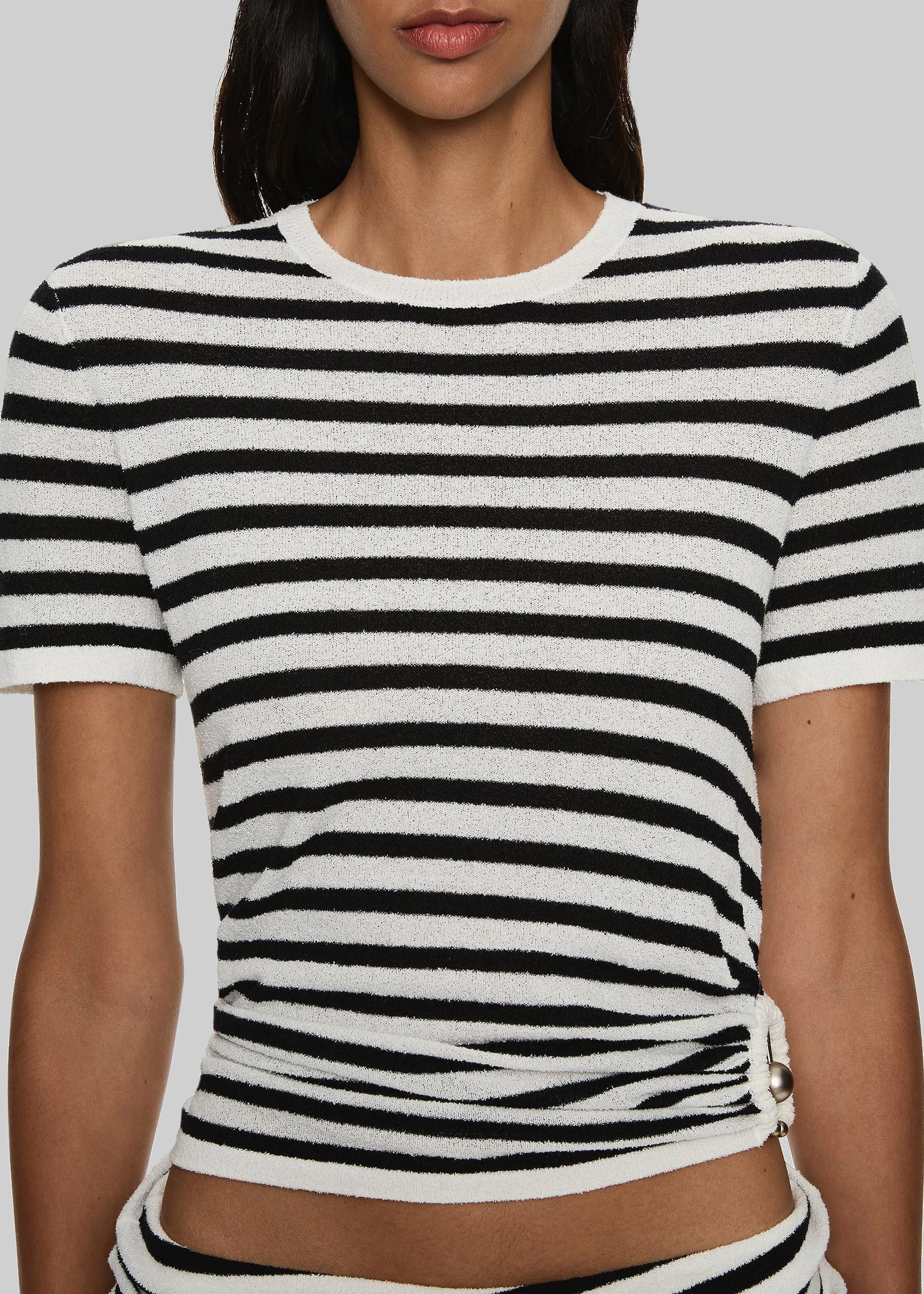 Christopher Esber Stripe Knit Ruched Orbit Tee - Black/White Stripe sold by Frankie Shop product image thumbnail 3