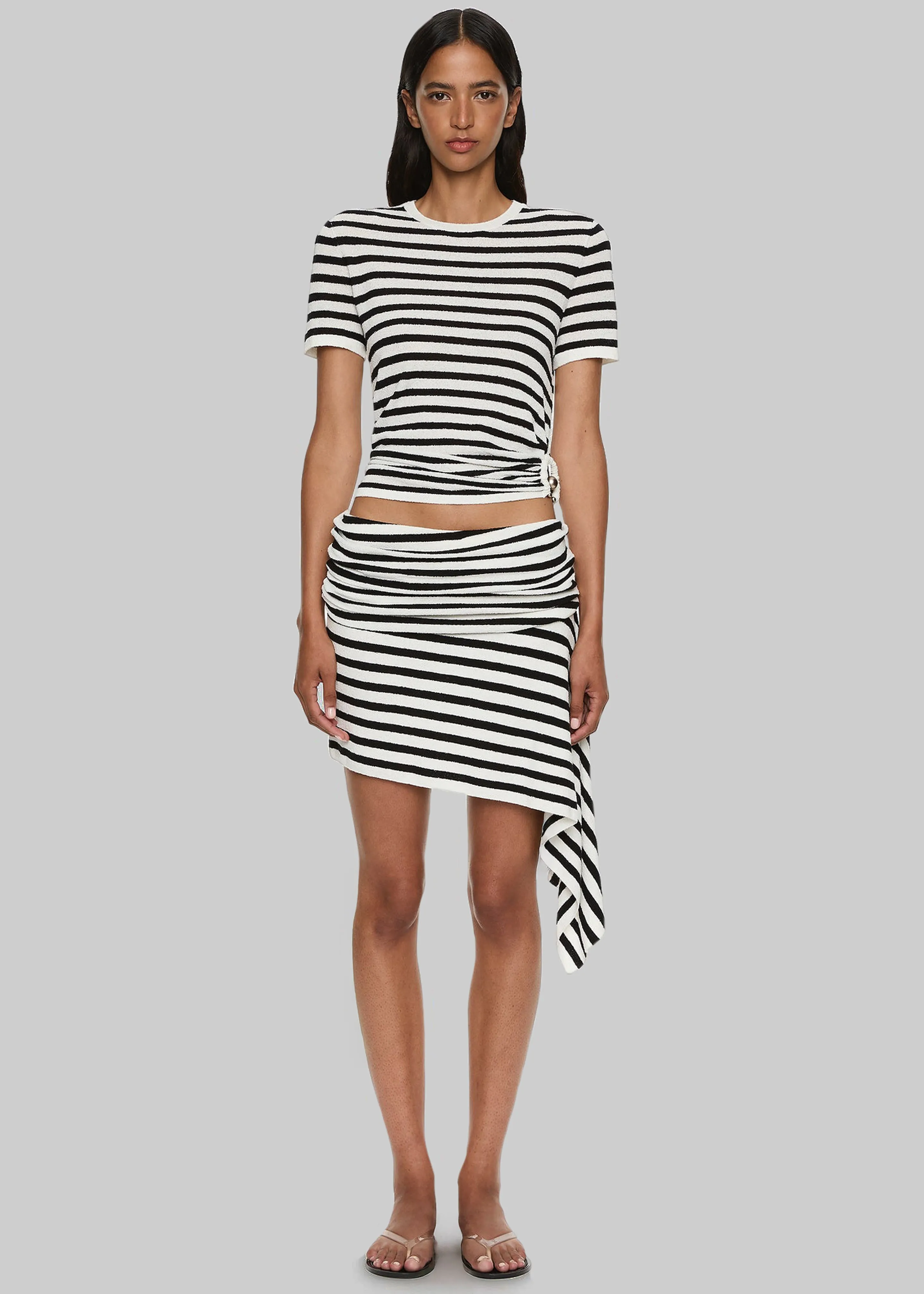 Christopher Esber Stripe Knit Ruched Orbit Tee - Black/White Stripe sold by Frankie Shop