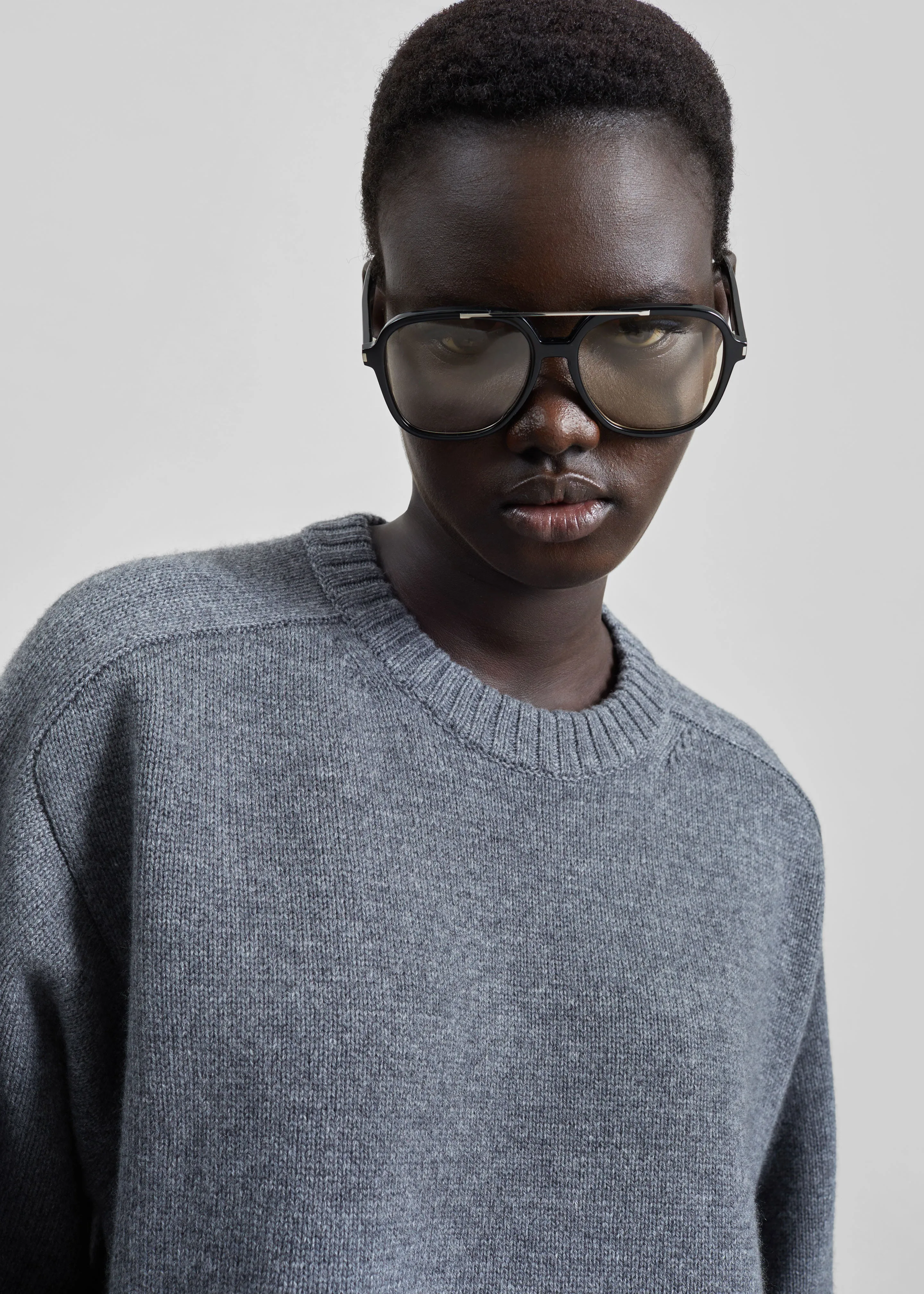 Loulou de Saison Safi LDS Cashmere Blend Sweater - Anthracite Melange sold by Frankie Shop product image thumbnail 3