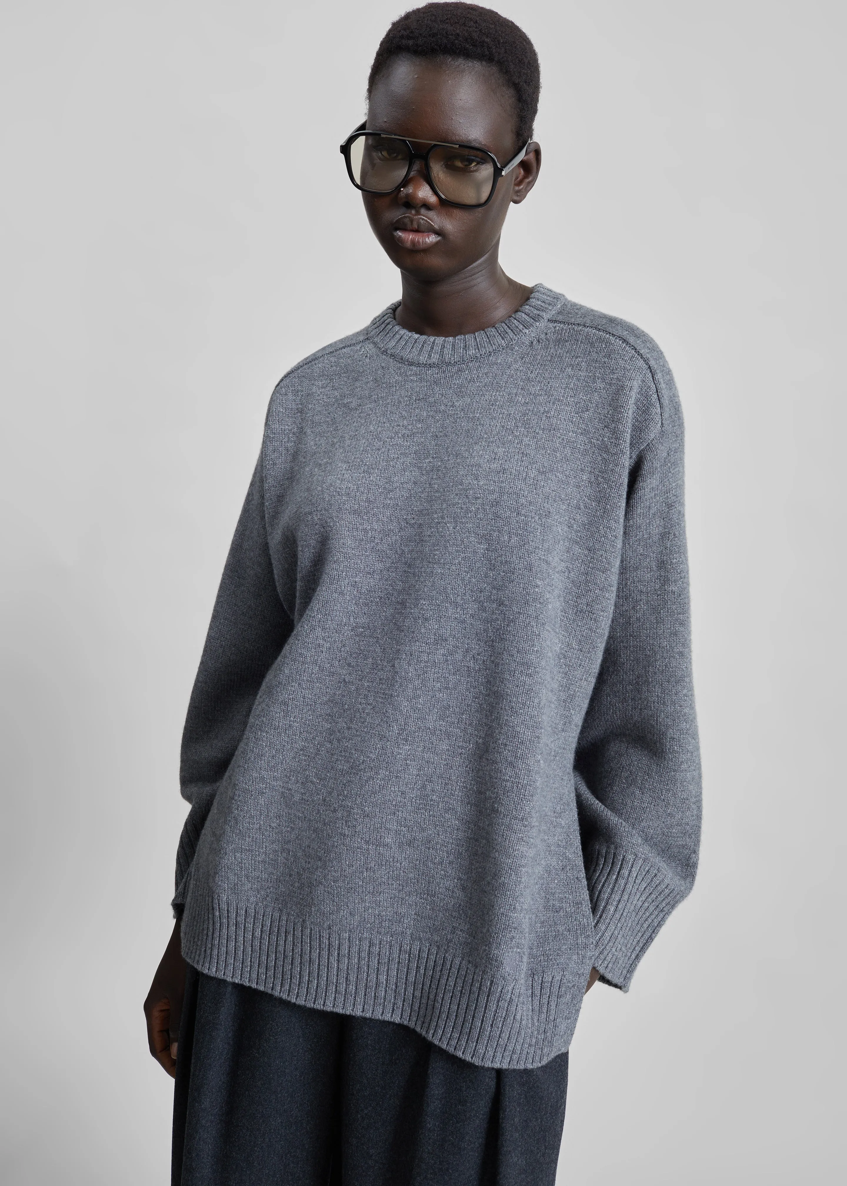 Loulou de Saison Safi LDS Cashmere Blend Sweater - Anthracite Melange sold by Frankie Shop product image thumbnail 2