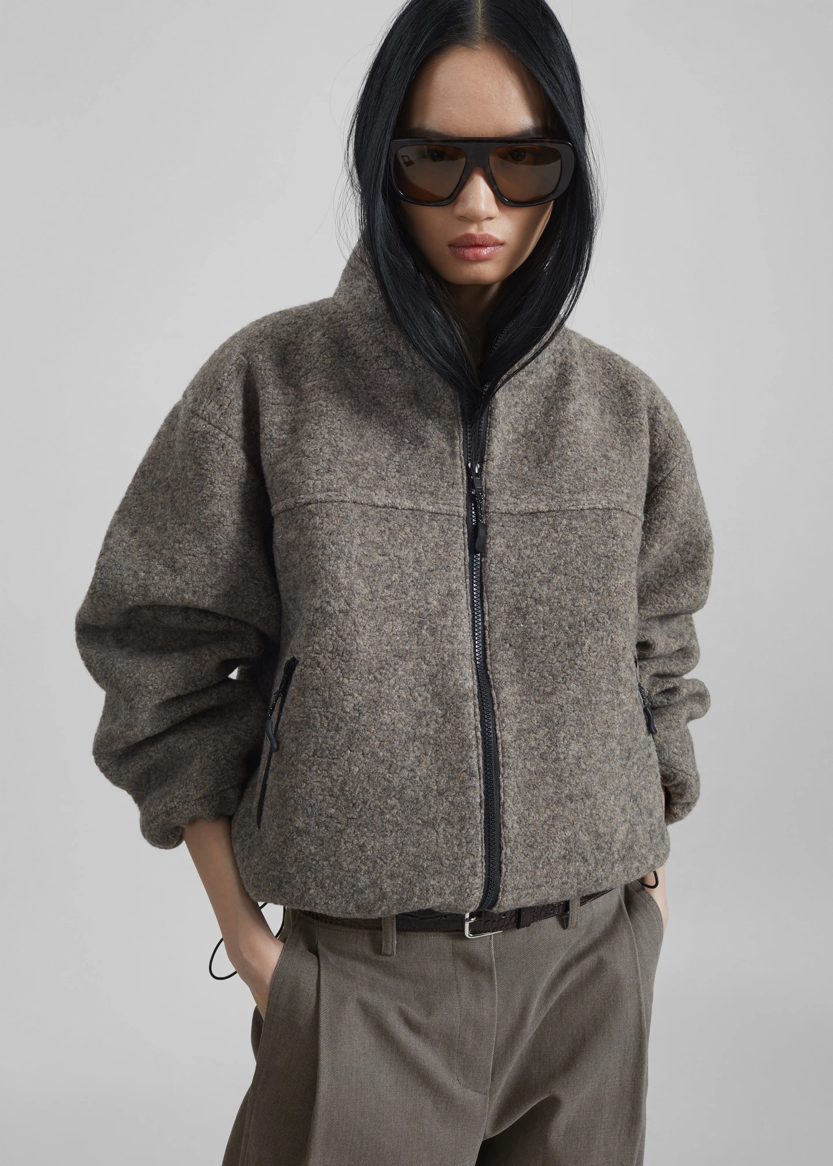 Kenei Fleece Zip Jacket - Greige Melange sold by Frankie Shop