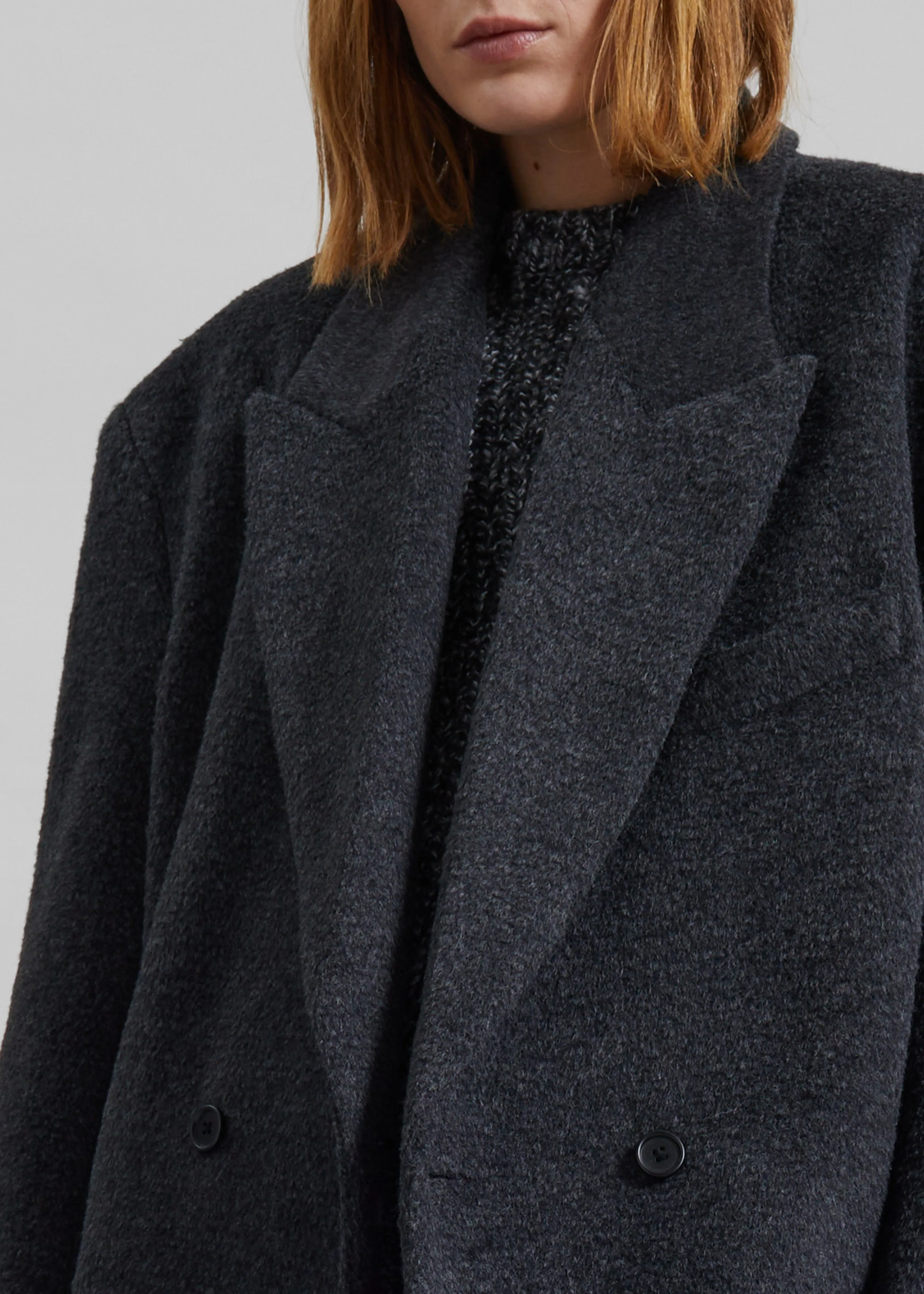 Coblence Textured Wool-Blend Coat - Dark Grey sold by Frankie Shop product image thumbnail 3