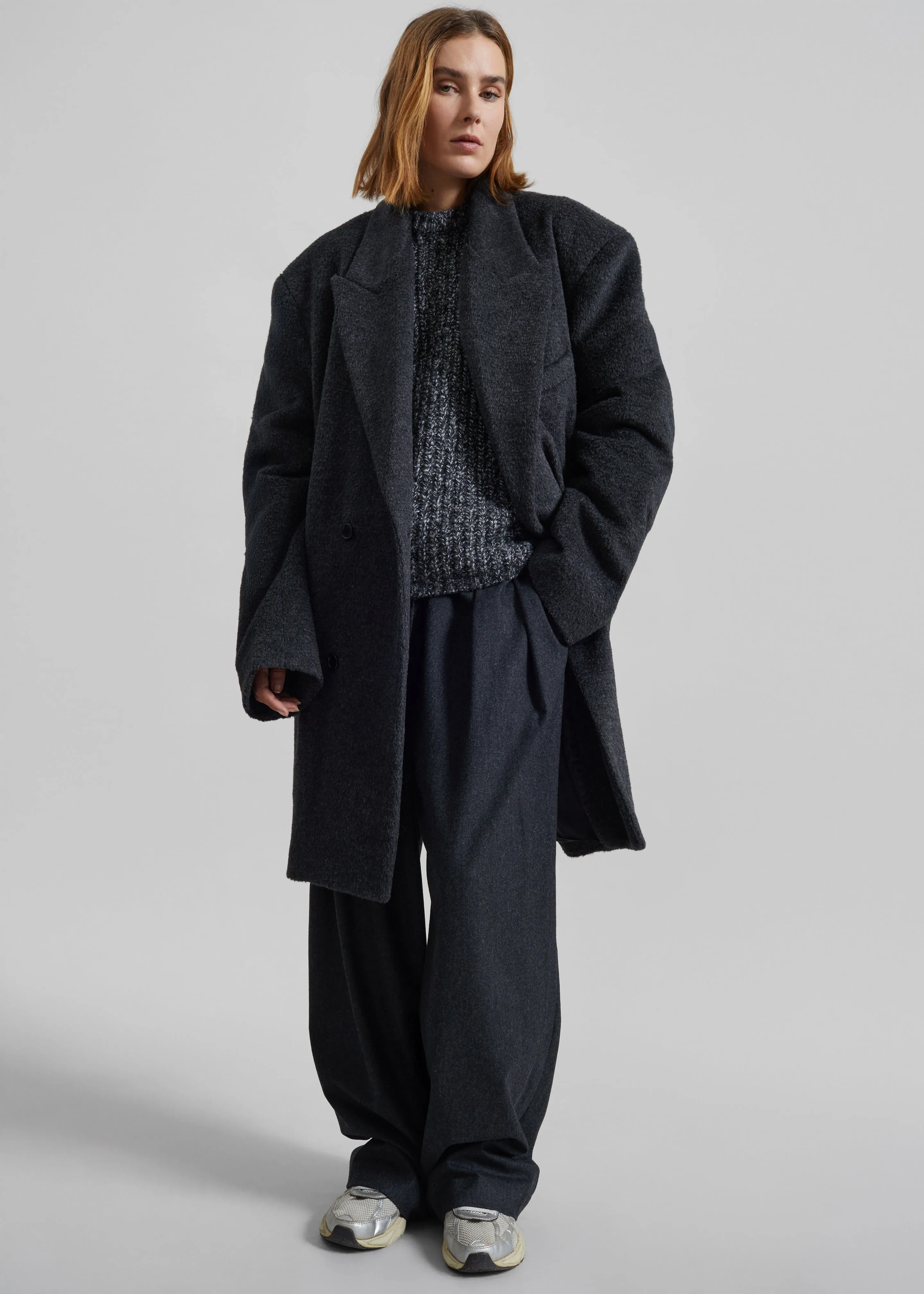 Coblence Textured Wool-Blend Coat - Dark Grey sold by Frankie Shop product image thumbnail 2