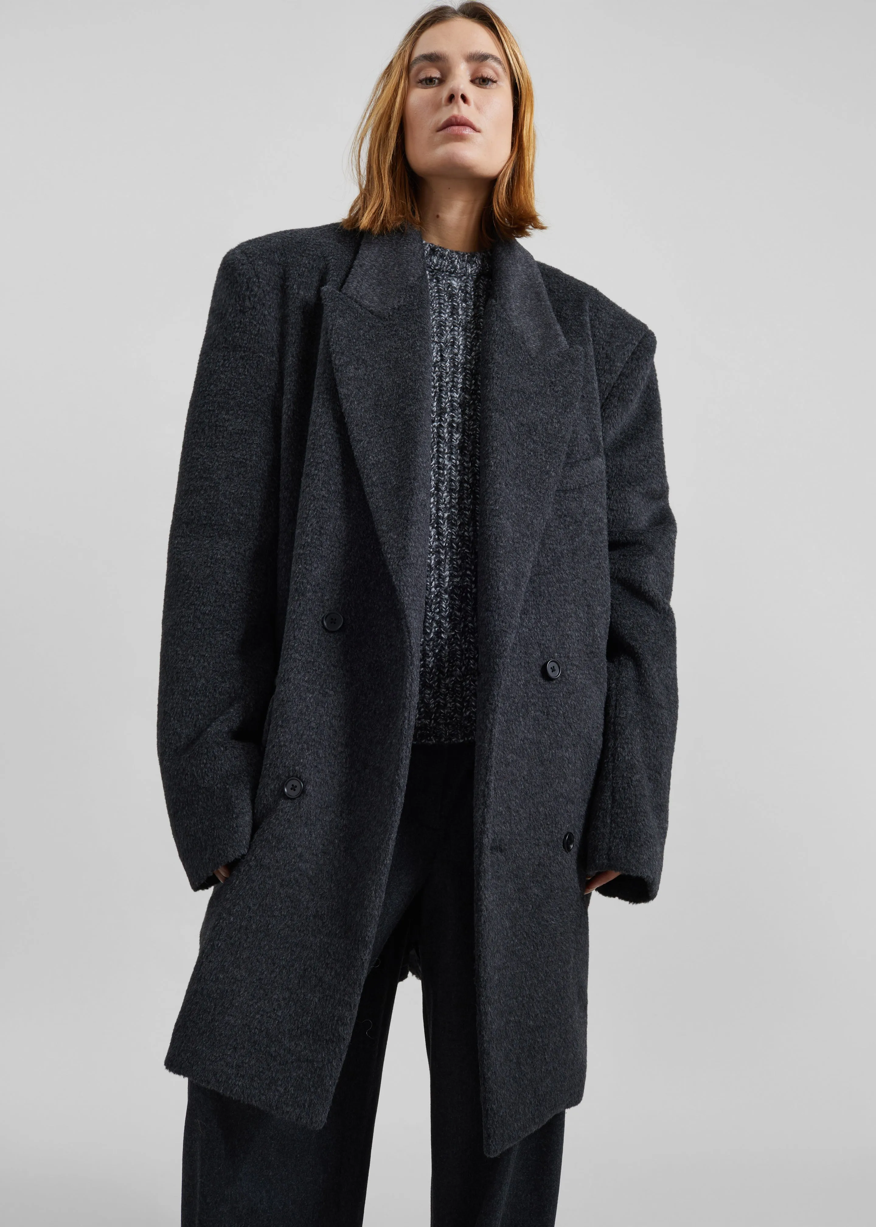 Coblence Textured Wool-Blend Coat - Dark Grey sold by Frankie Shop